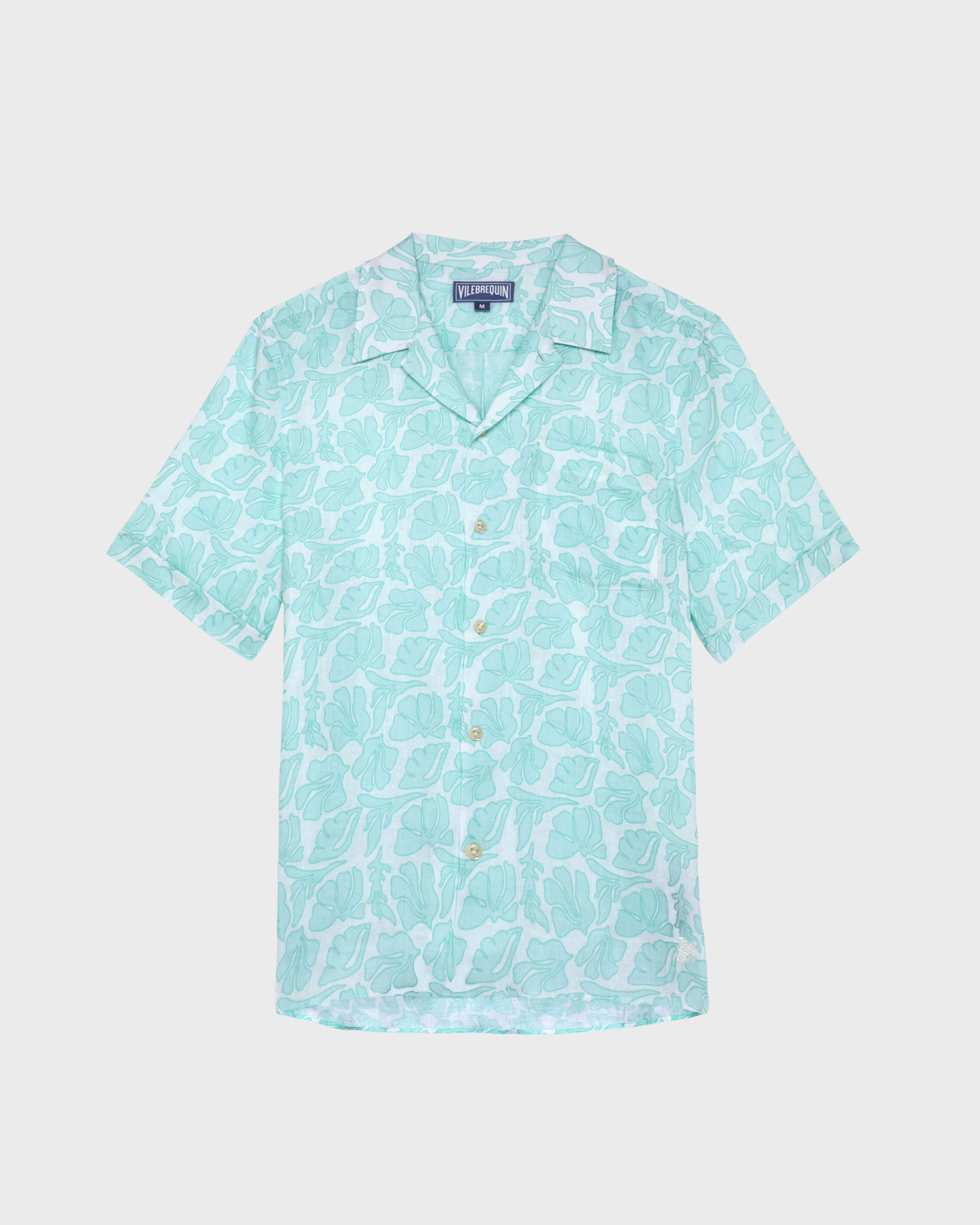 Men bowling Linen Shirt Seashells WHITE front view