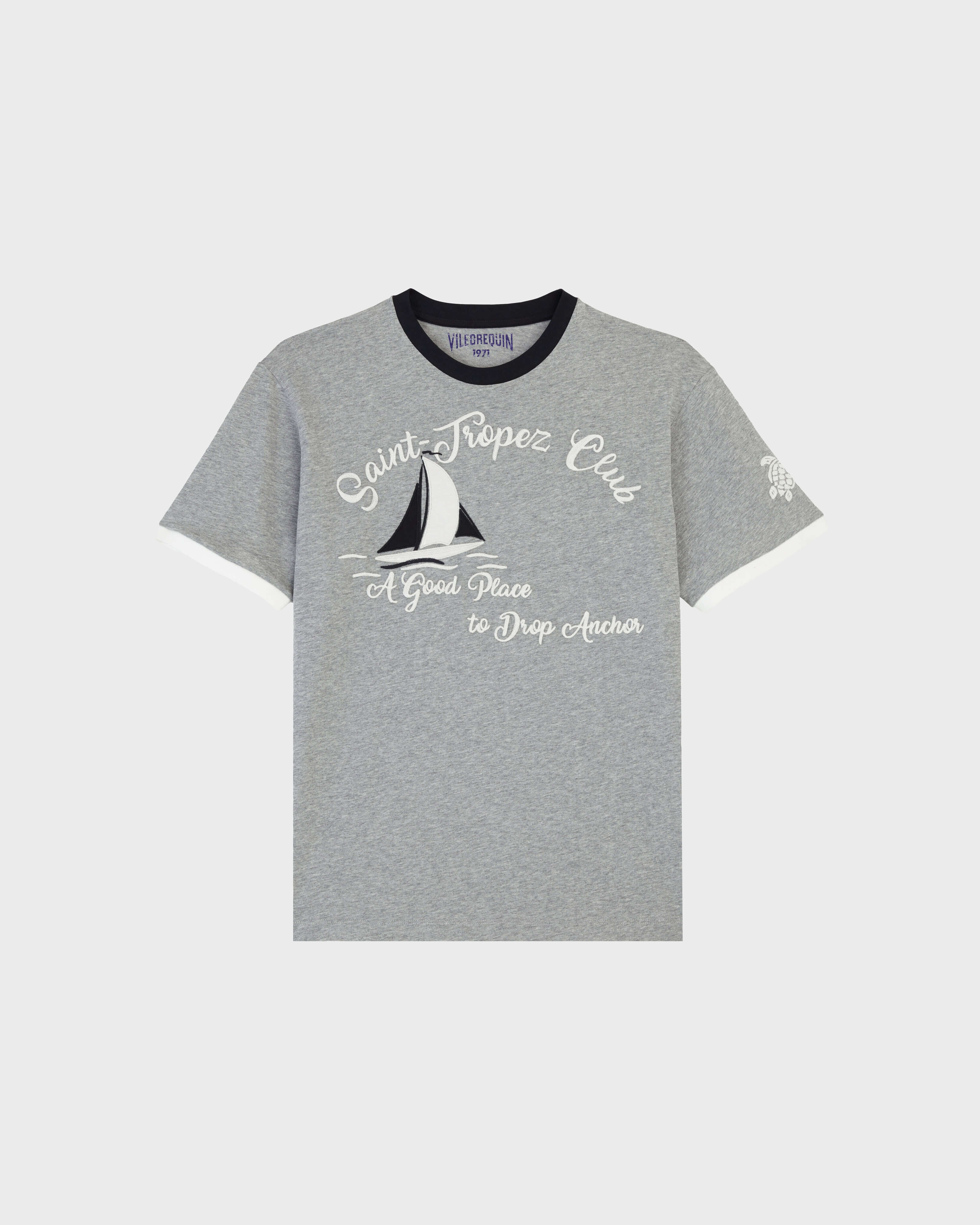 Yarn Dye Sail T-Shirt aus Baumwolle für Herren GRAUMELIERT front view