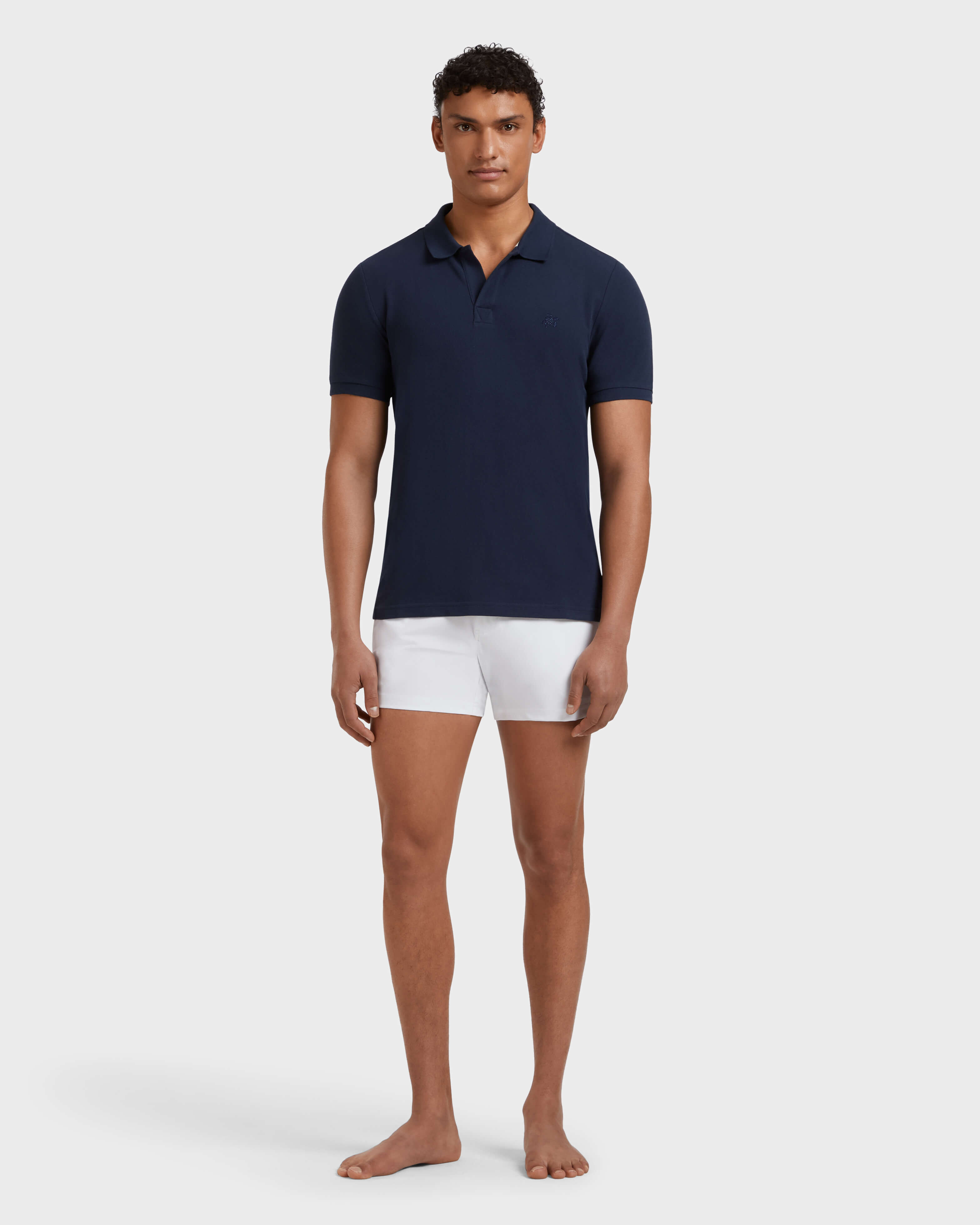 Men Organic Cotton Pique Polo Shirt Solid NAVY frontworn view