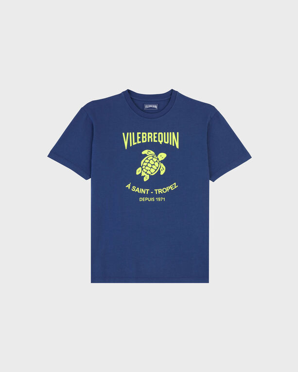 Vilebrequin - Men Cotton T-shirt Printed Turtle Logo - Tee Shirt - Portisol - Blue - Size M