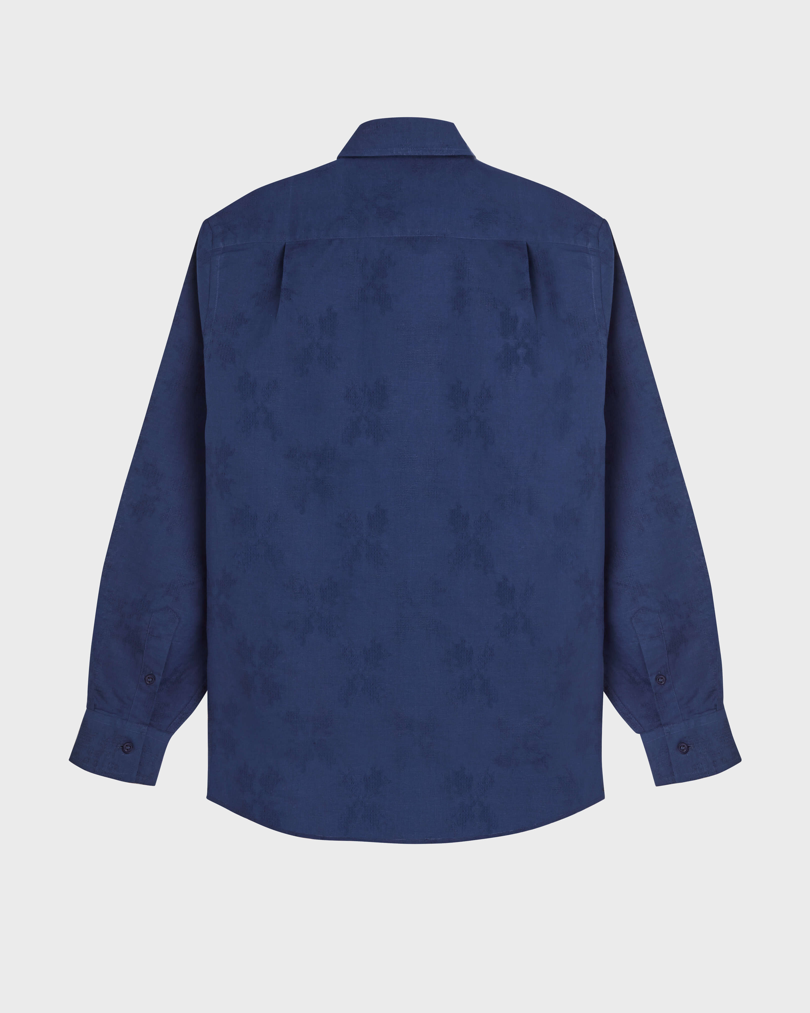 Men Linen and Cotton Shirt Turtle Monogram NAVY back view