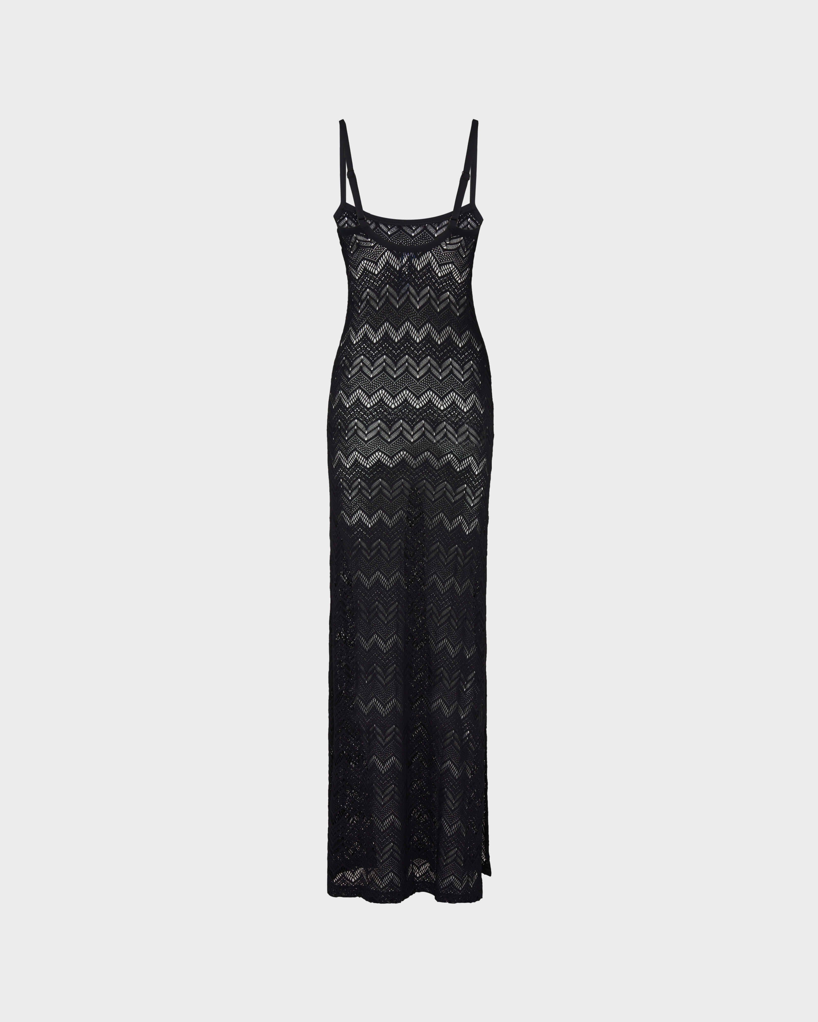 Women Long Mesh Dress BLACK back view
