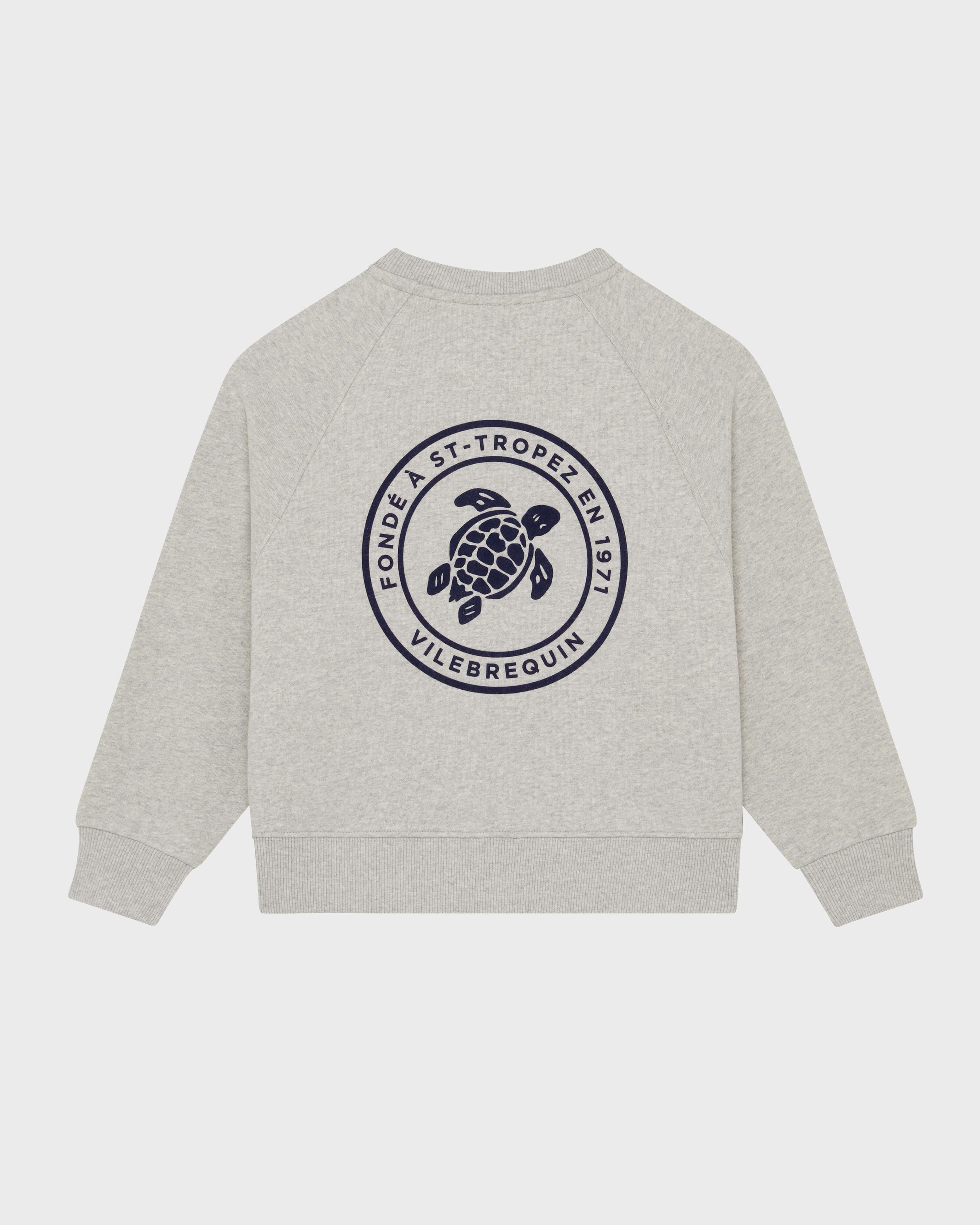 Boys Crewneck Cotton Sweatshirt Rubber Logo HEATHER GREY back view