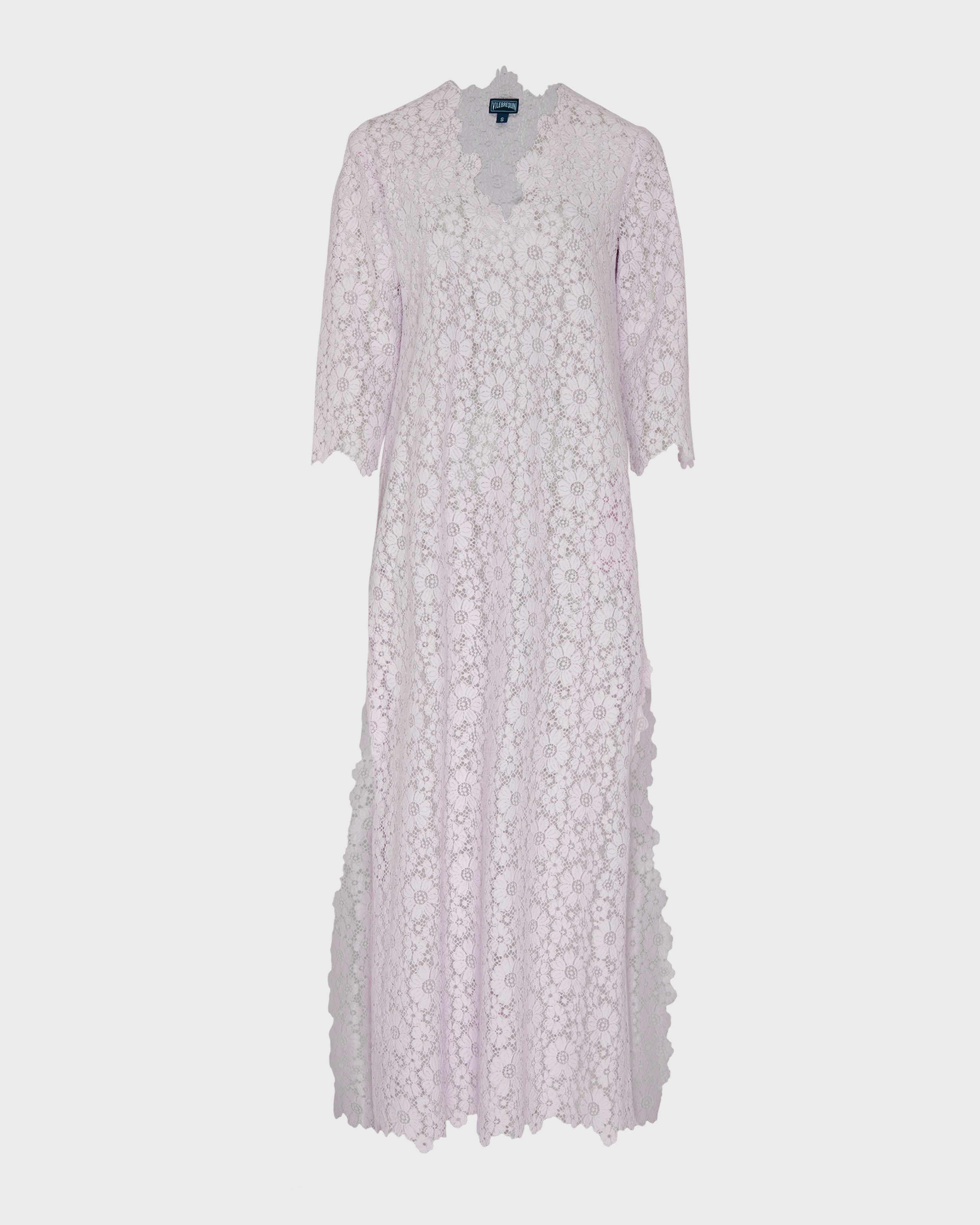 Women Guipure Kaftan Flowers Lace PETALE / PINK front view