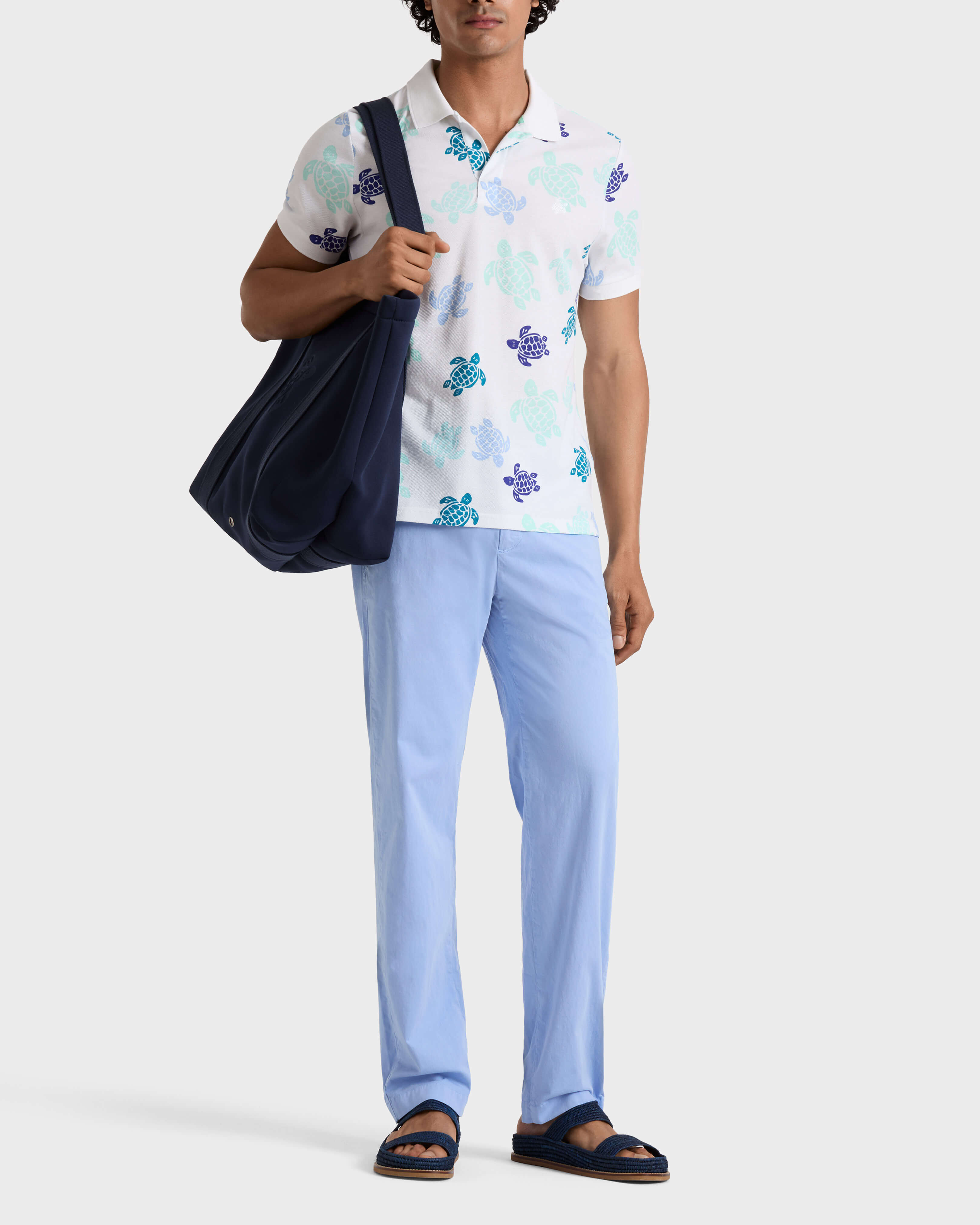 Pantalone uomo in cotone satin con elastico in vita Solid CLOUDY frontworn view