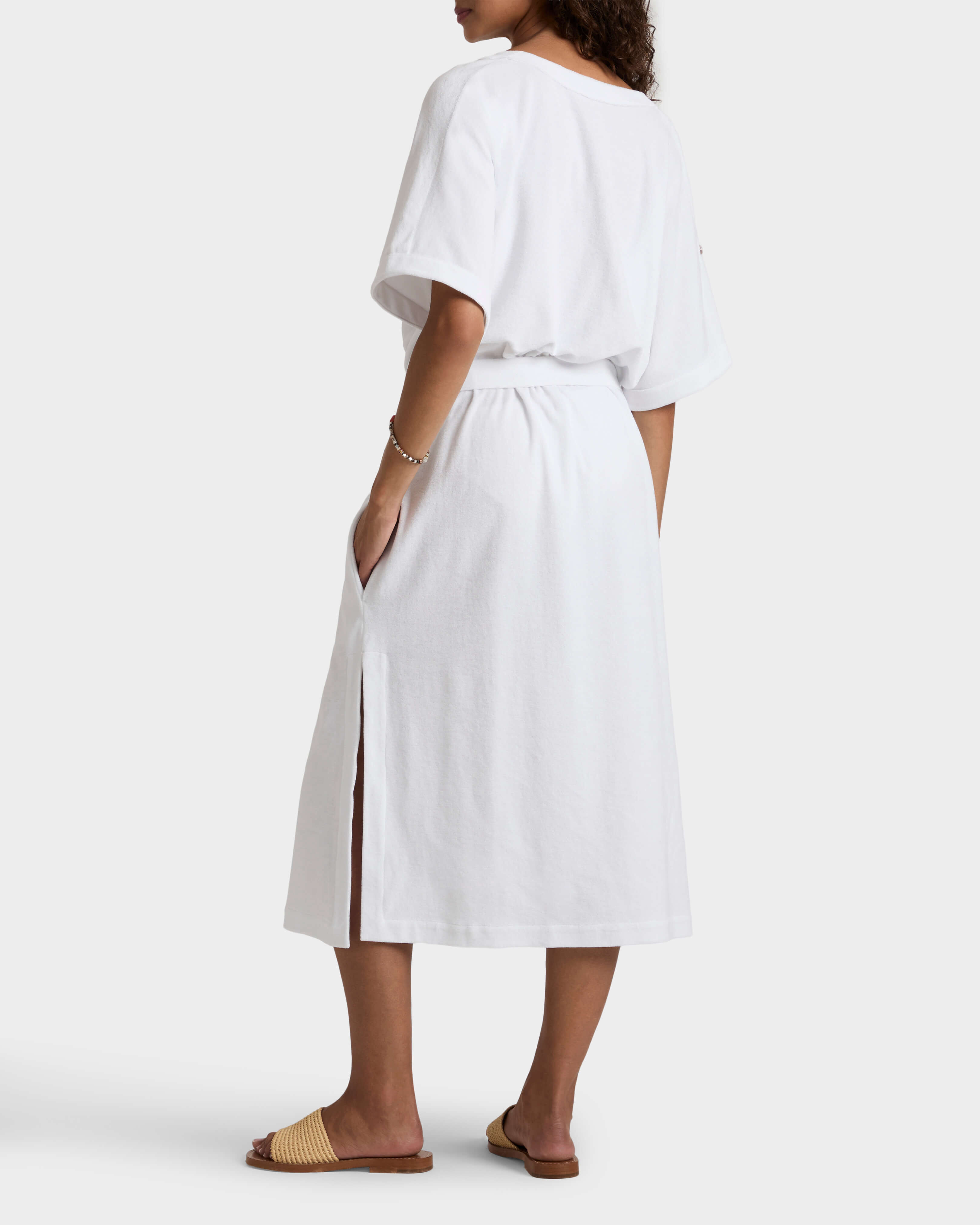 Caftano donna reversibile in spugna tinta unita BIANCO backworn view