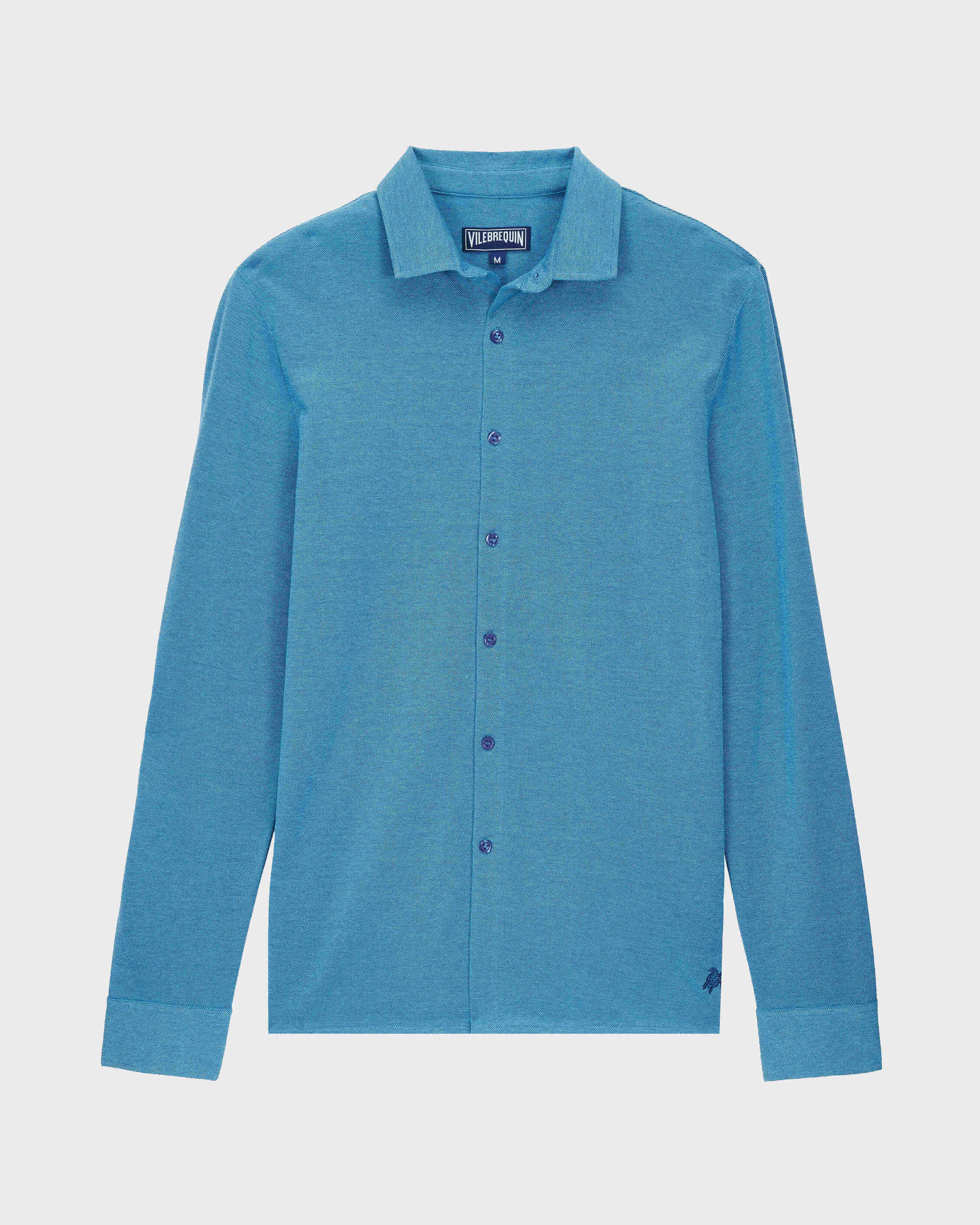 Men Cotton Shirt Solid AZURE front view