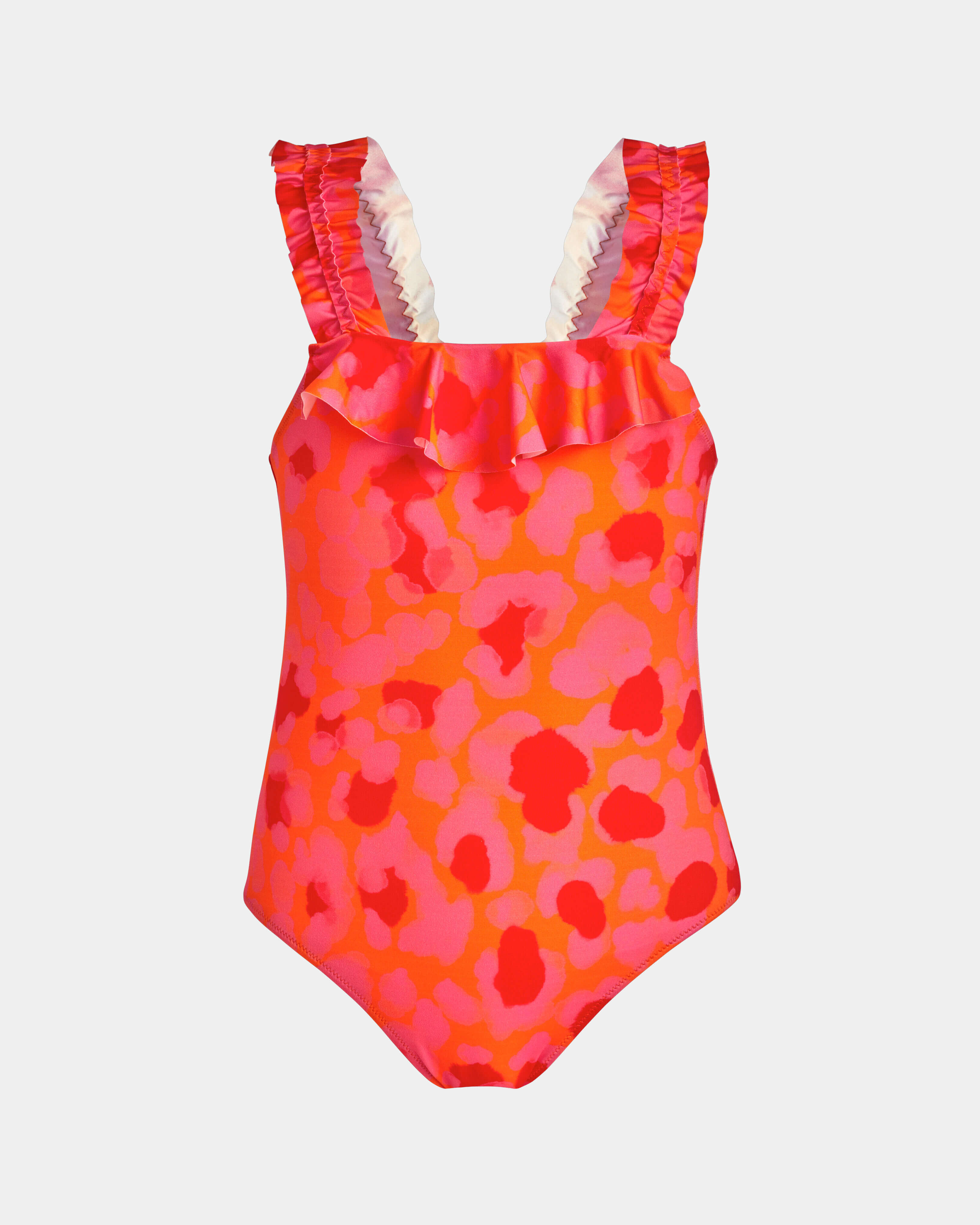 Bañador de una sola pieza con volante y estampado New Leopard para niña ALBARICOQUE front view
