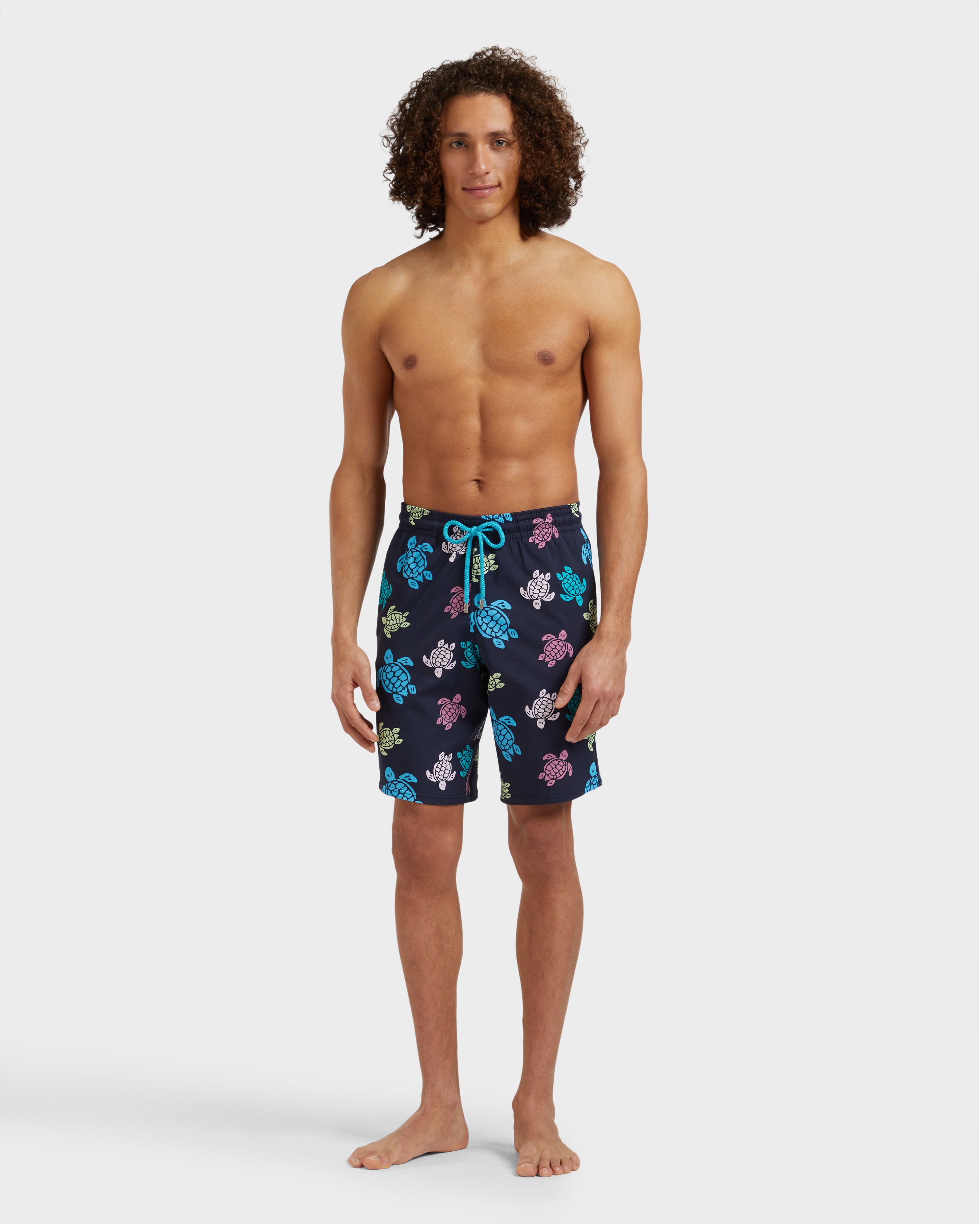 Men Long Stretch Swim shorts Tortues Multicolore NAVY frontworn view