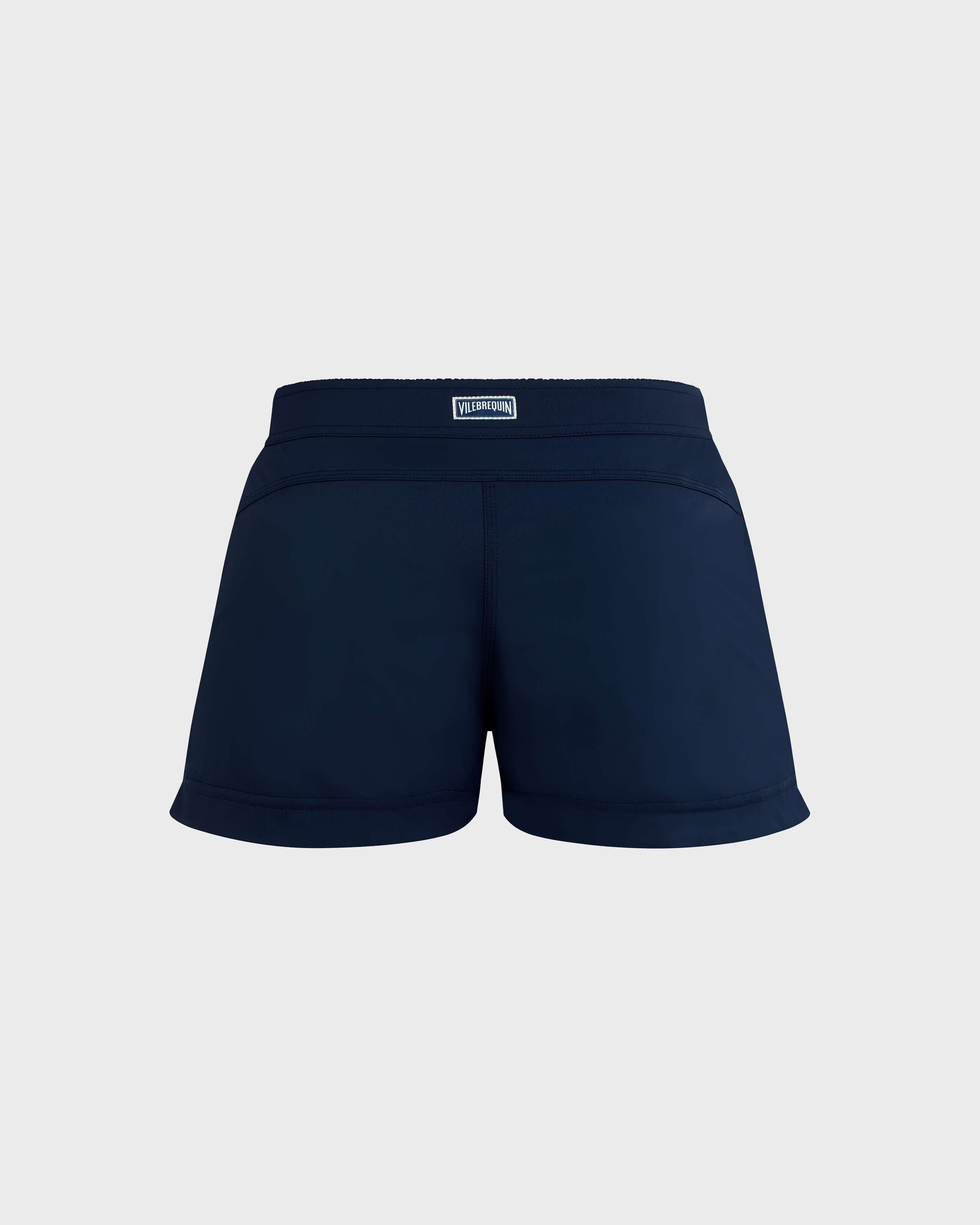 Women Flat Belt Swim Shorts Solid NAVY back view