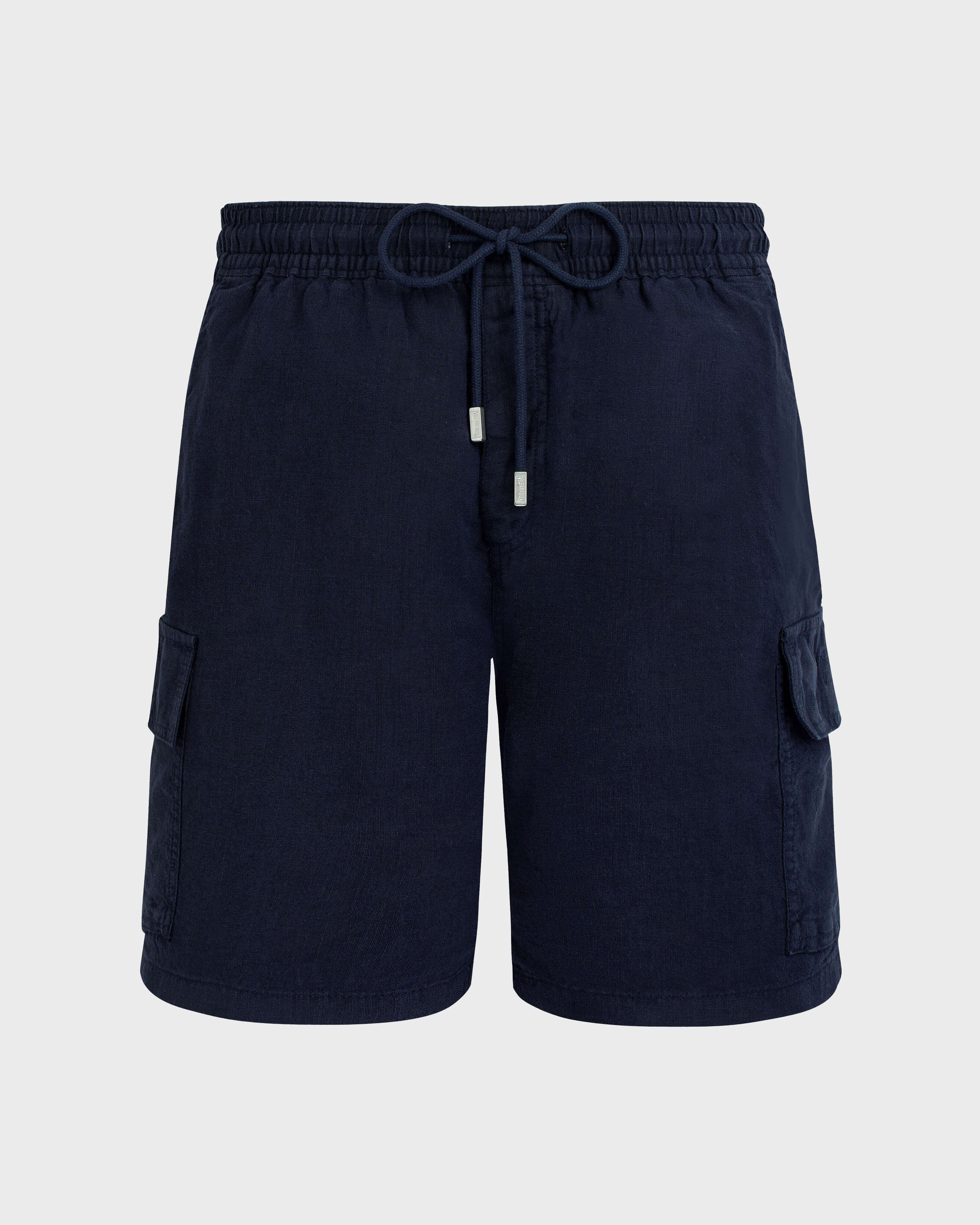 Bermudas de lino para hombre con bolsillos cargo AZUL MARINO front view