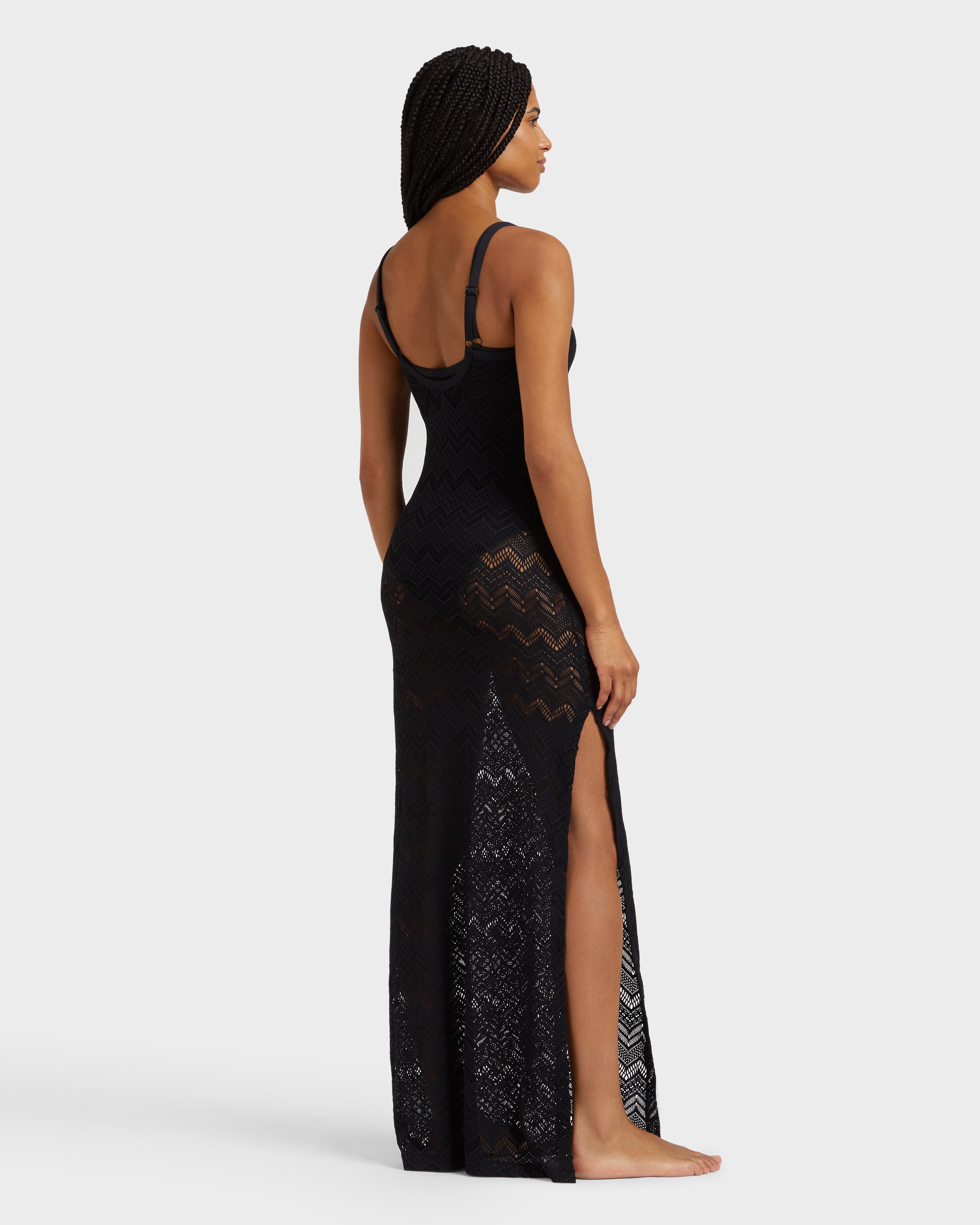 Women Long Mesh Dress BLACK backworn view
