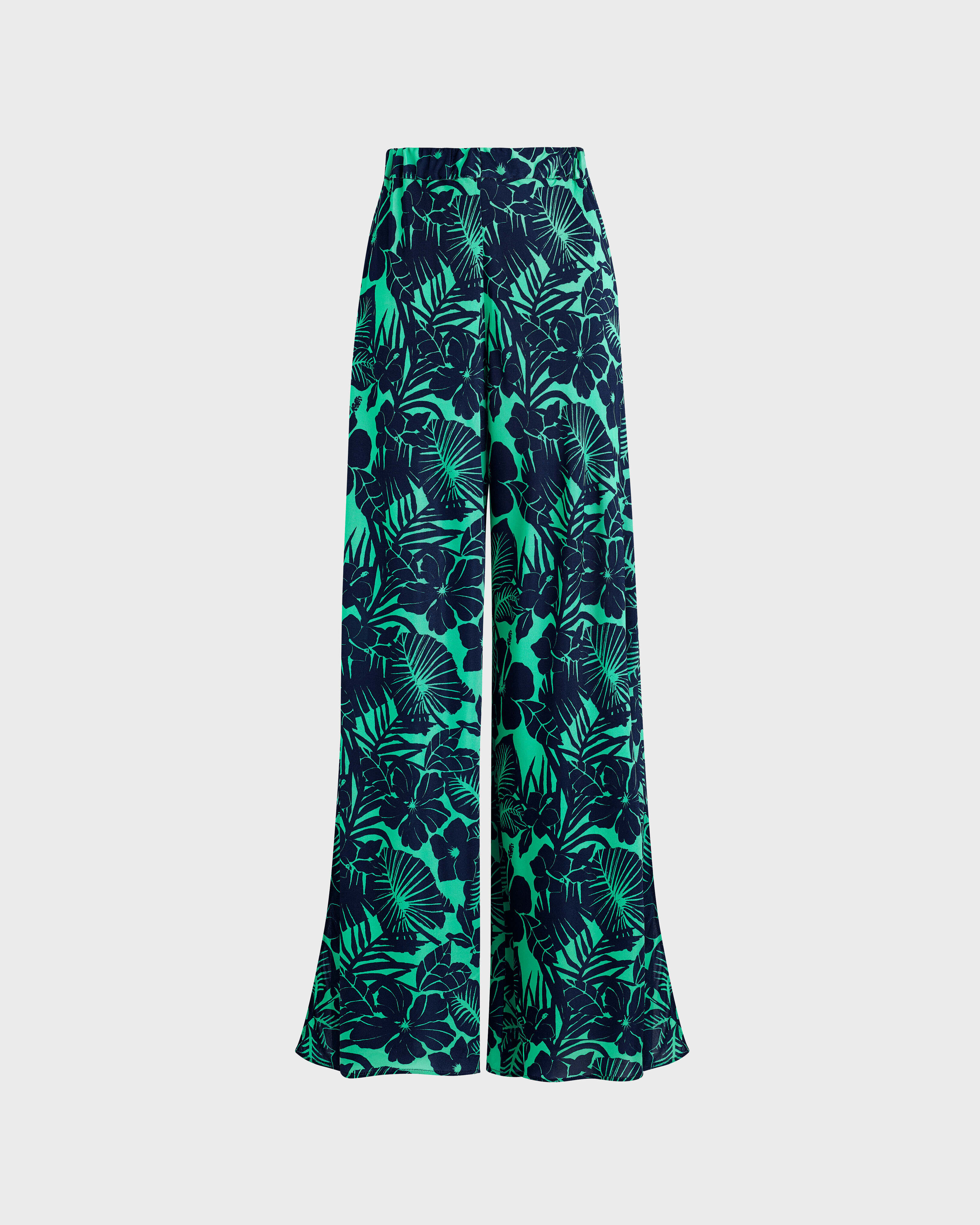 Women Wide-leg Viscose Pants Flowers Paradise GREEN PARADISE front view