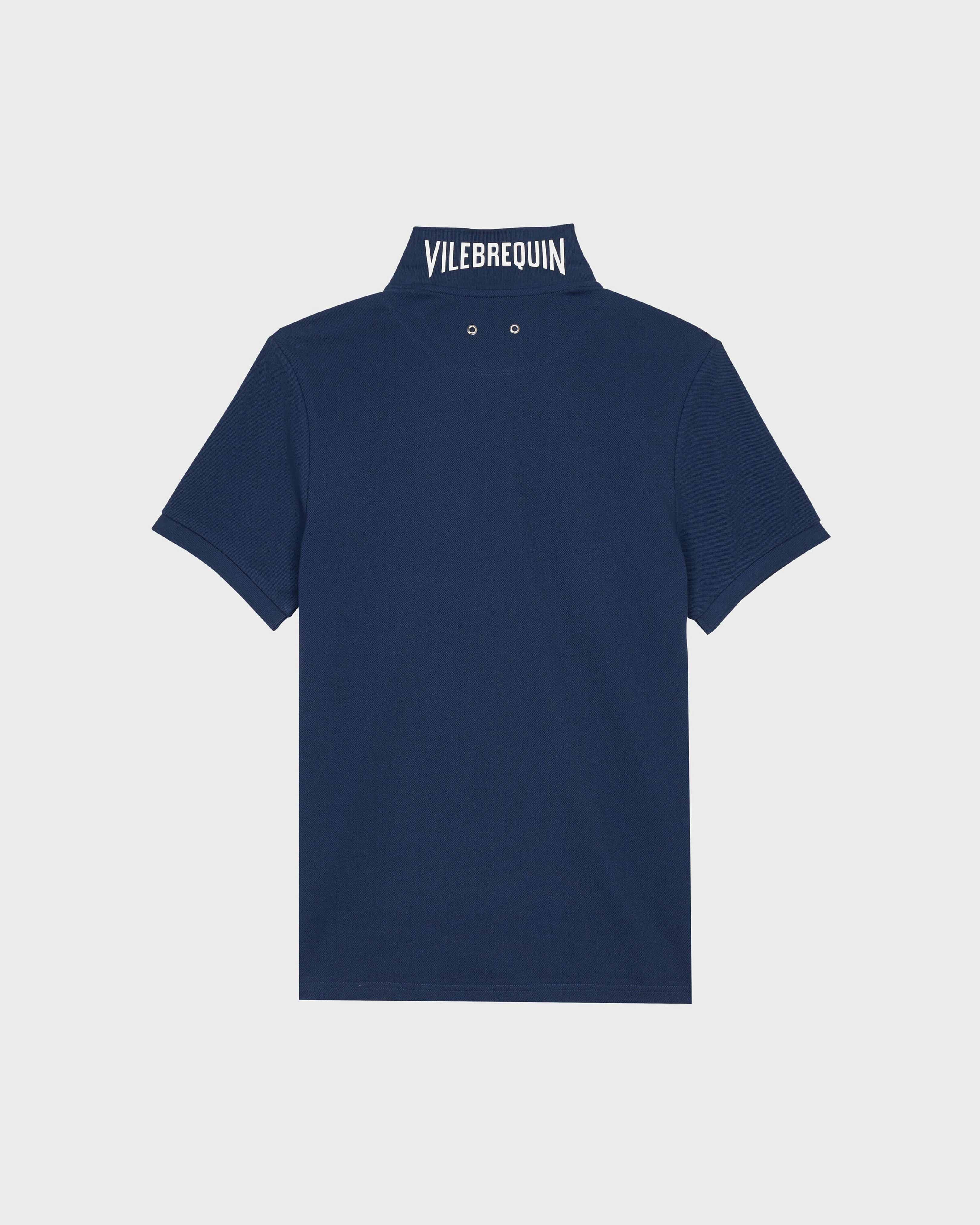 Men Organic Cotton Pique Polo Shirt Solid NAVY back view