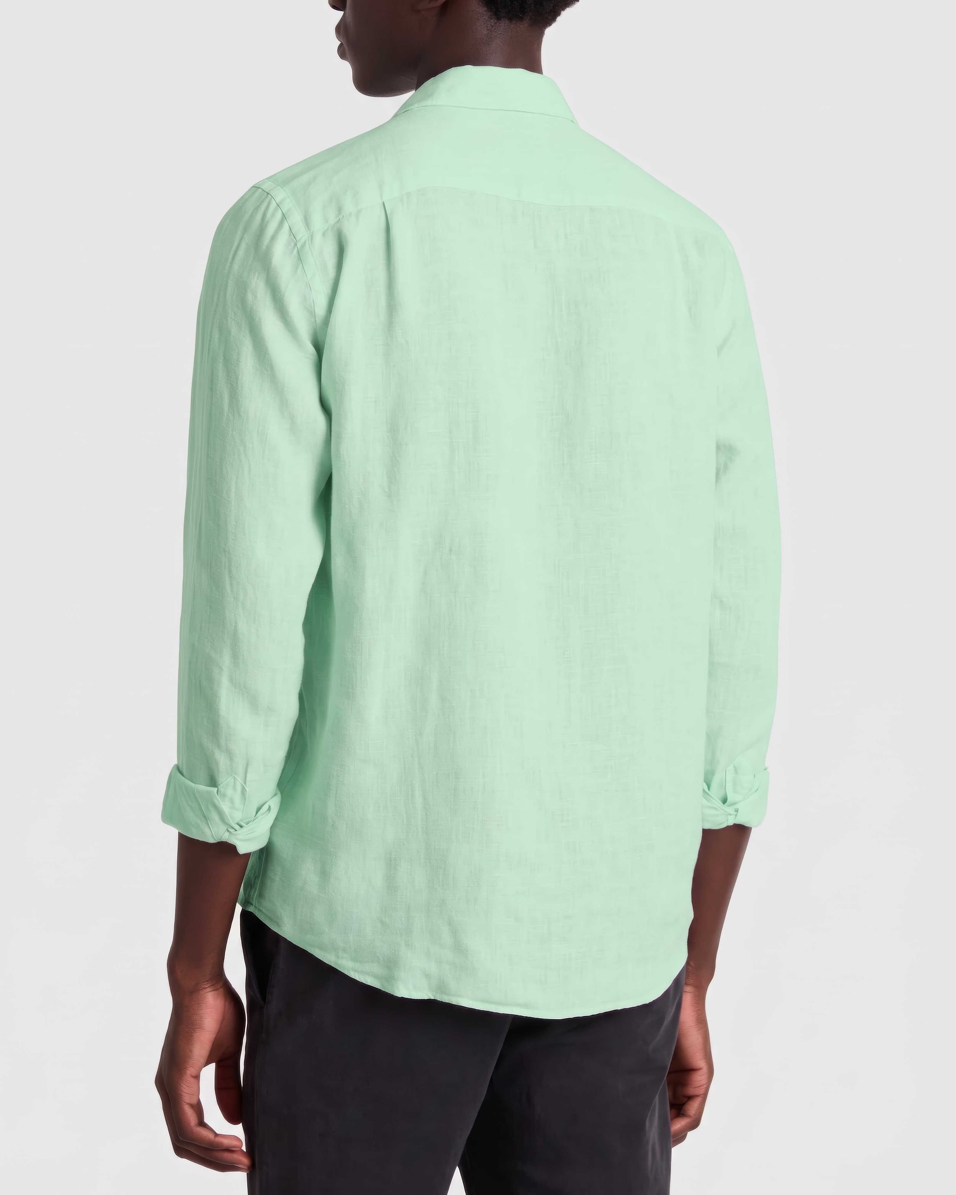 Men Linen Mineral Dye Shirt JADE backworn view