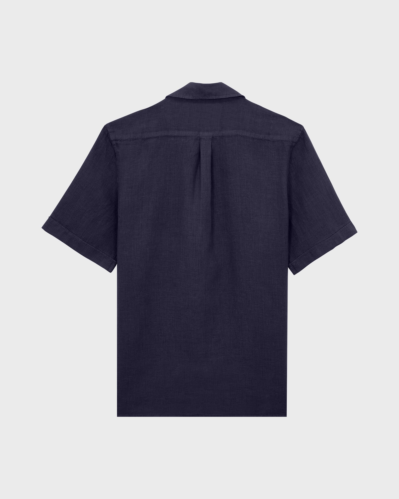 Men Bowling Linen Shirt Solid NAVY back view