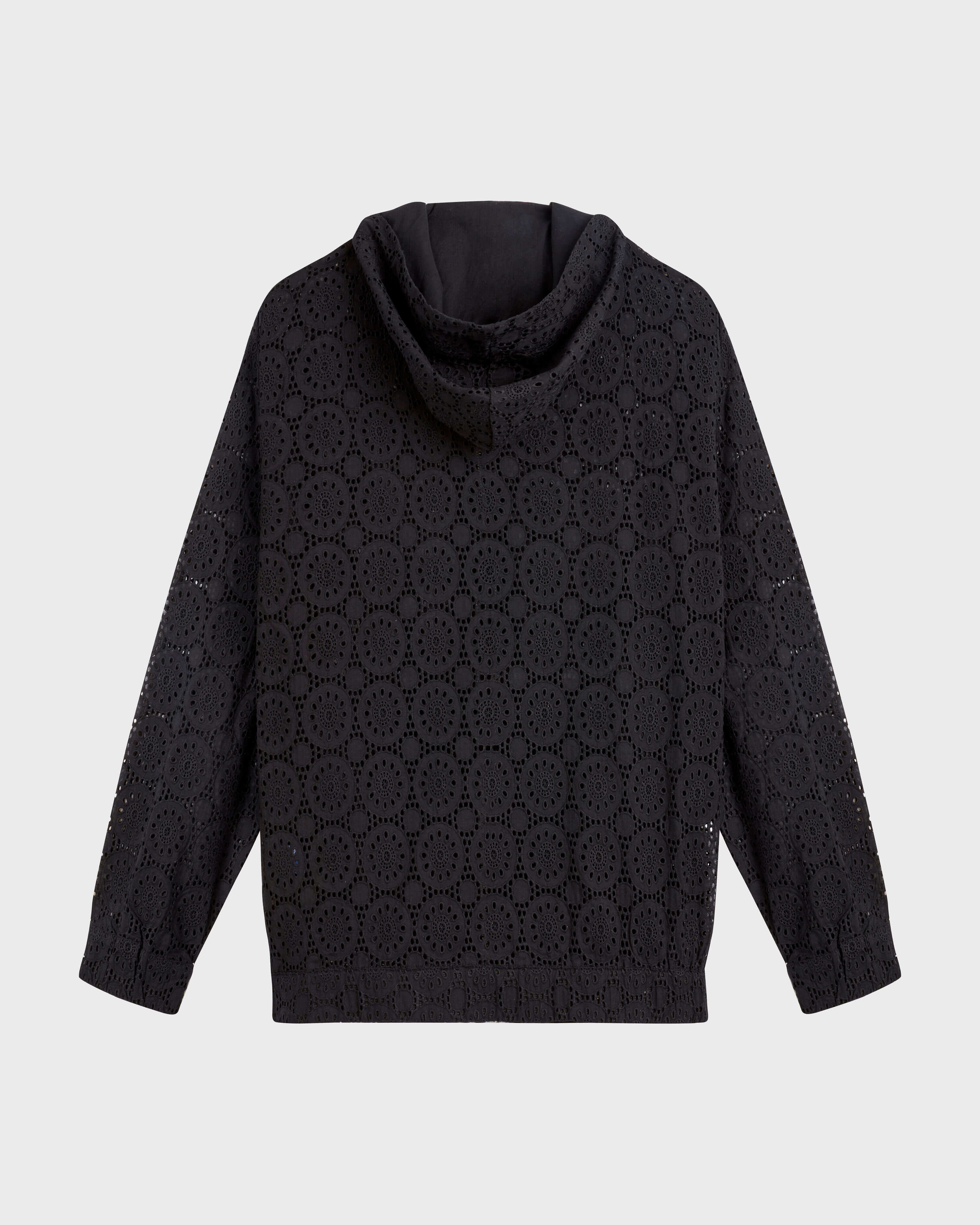 Women Cotton Hooded Sweatshirt Broderies Anglaises NEGRO back view