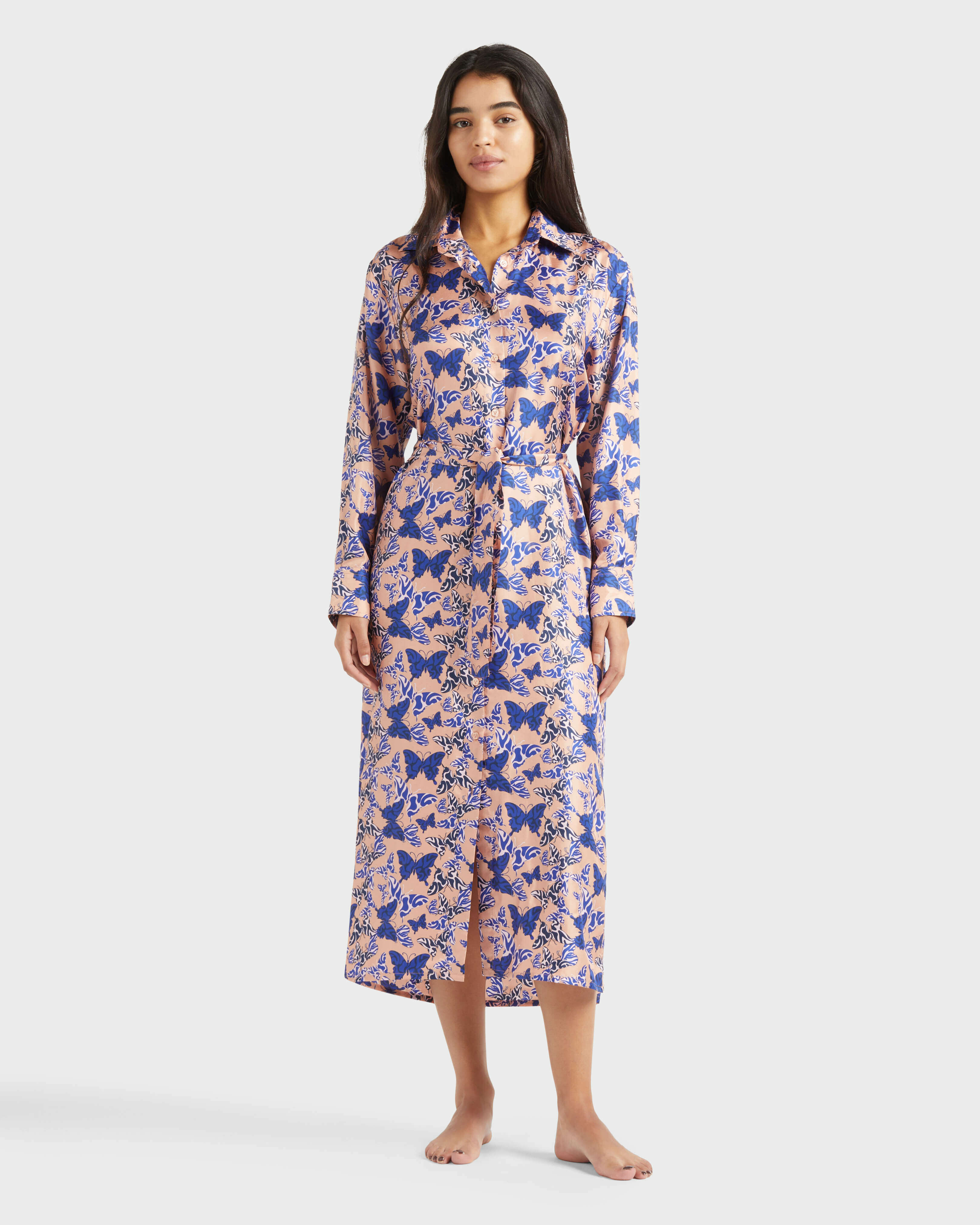 Women Silk Shirt dress BLUSH frontworn view