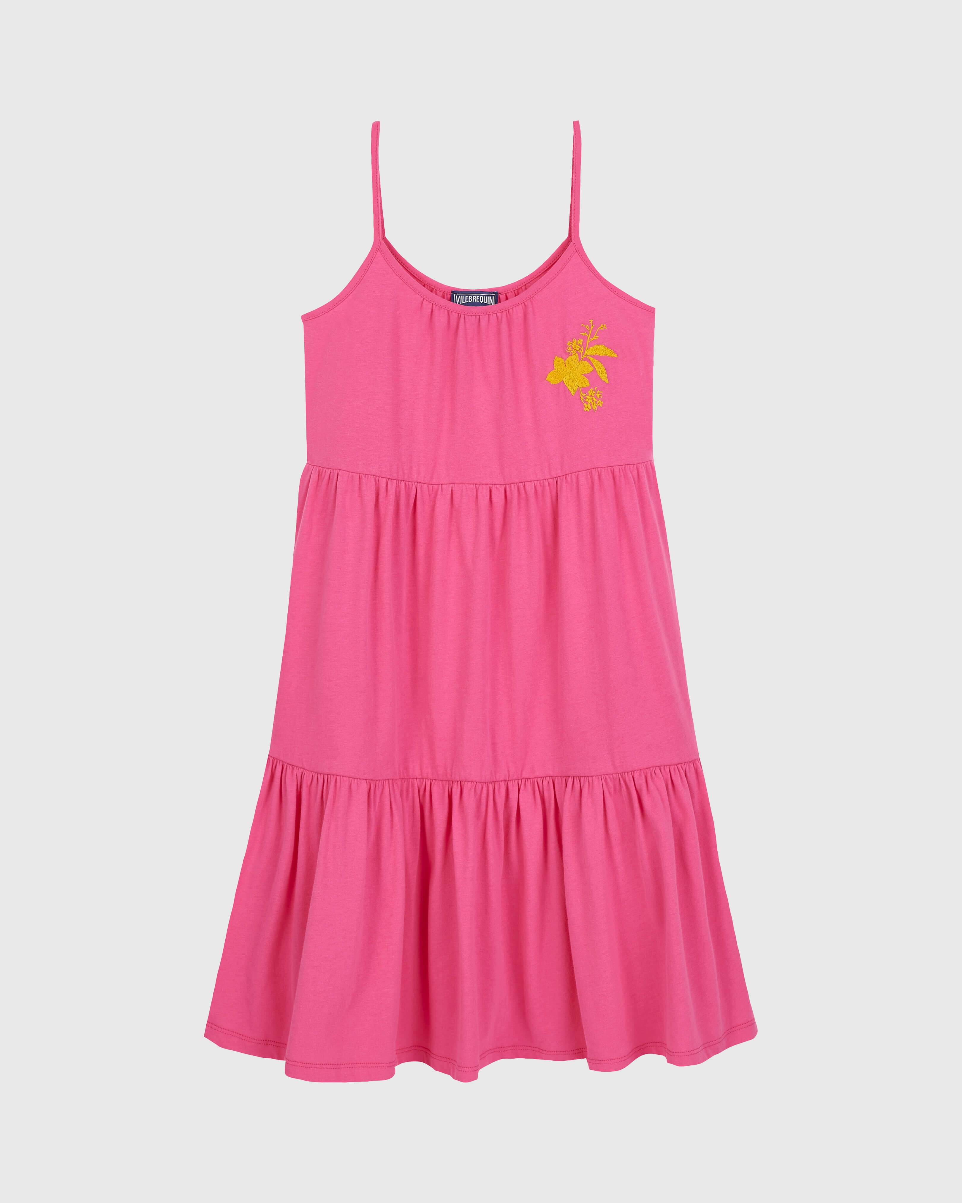 Girls Tank Dress Embroidered Flowers BOUGAINVILLEA front view