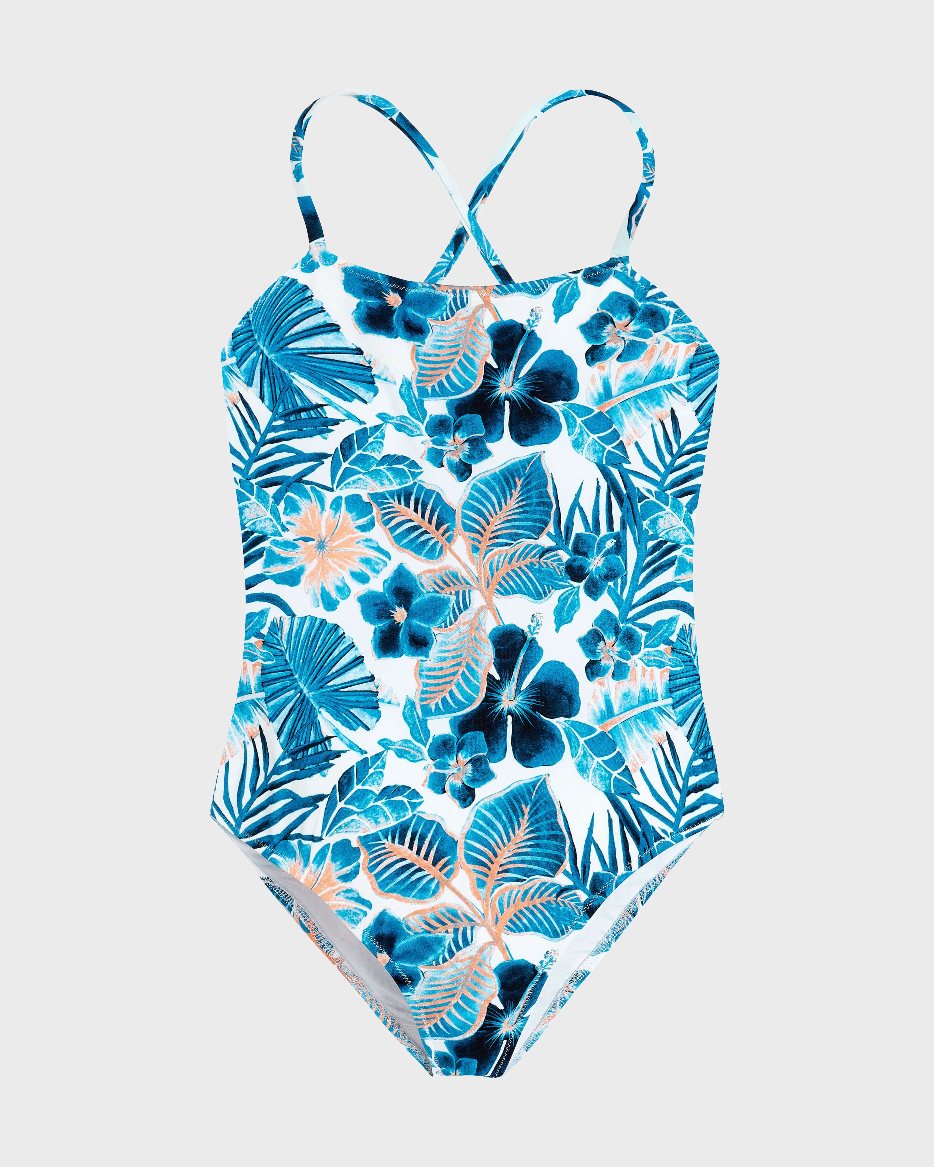Girls One-piece Swimsuit Island Flowers WHITE front view