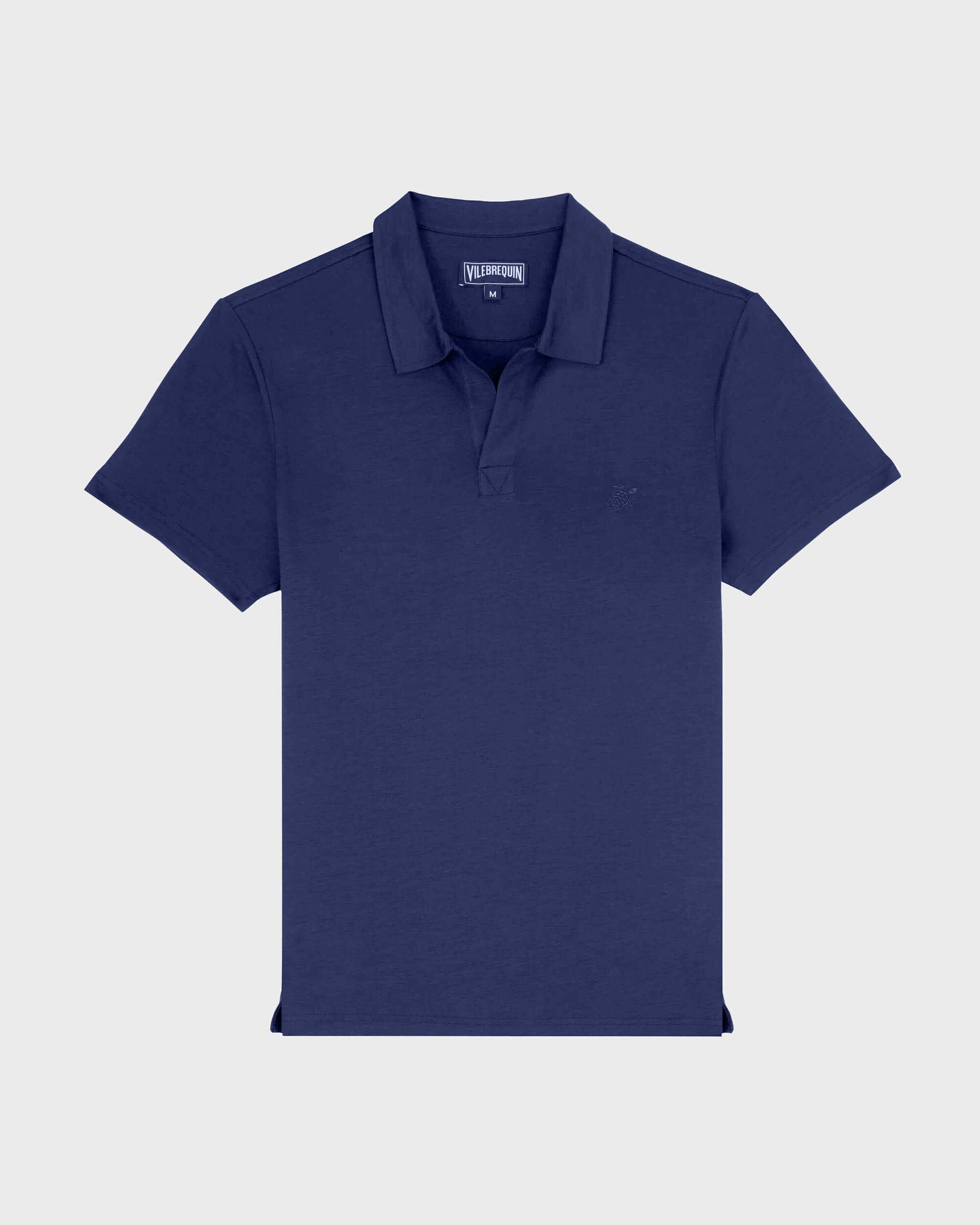 Men Tencel Polo Shirt Solid NAVY front view
