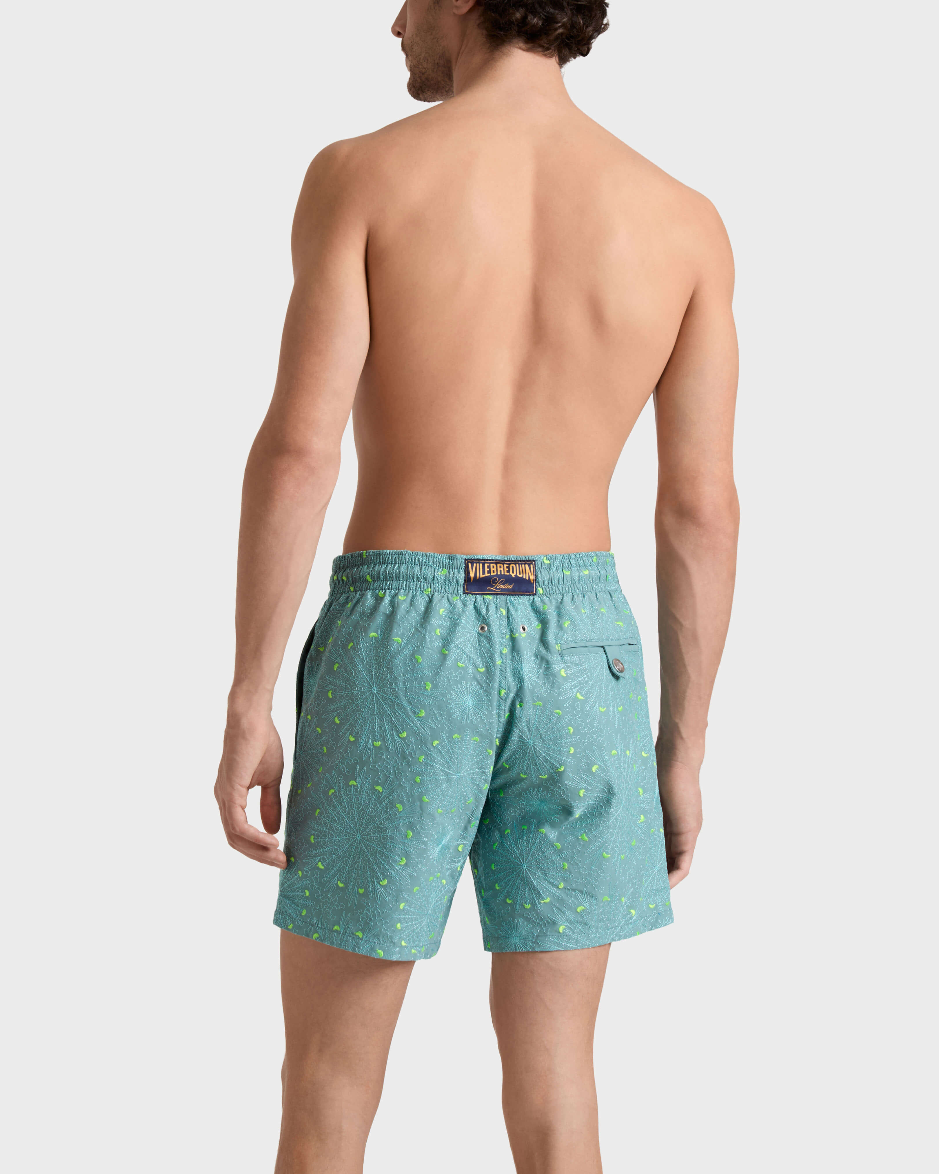 Men Embroidered Swim Shorts Mosaic Urchin - Limited Edition MINERAL BLUE backworn view