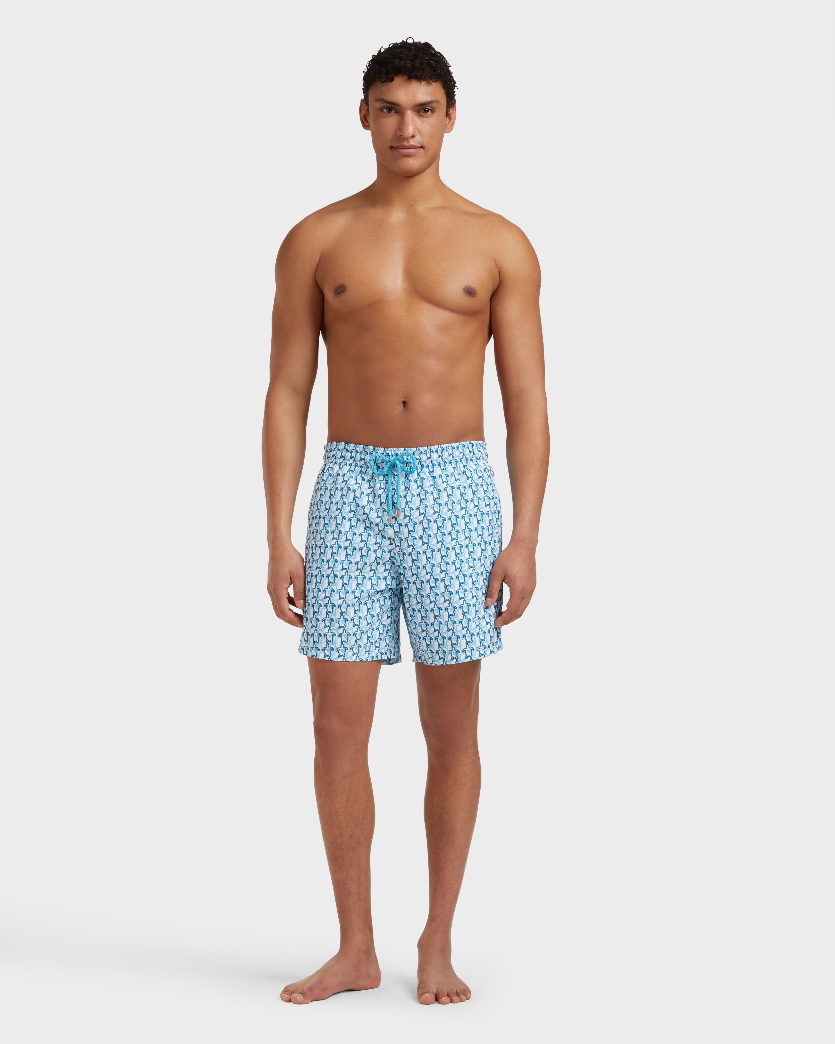 Men Swim Shorts Turtles Net WHITE frontworn view