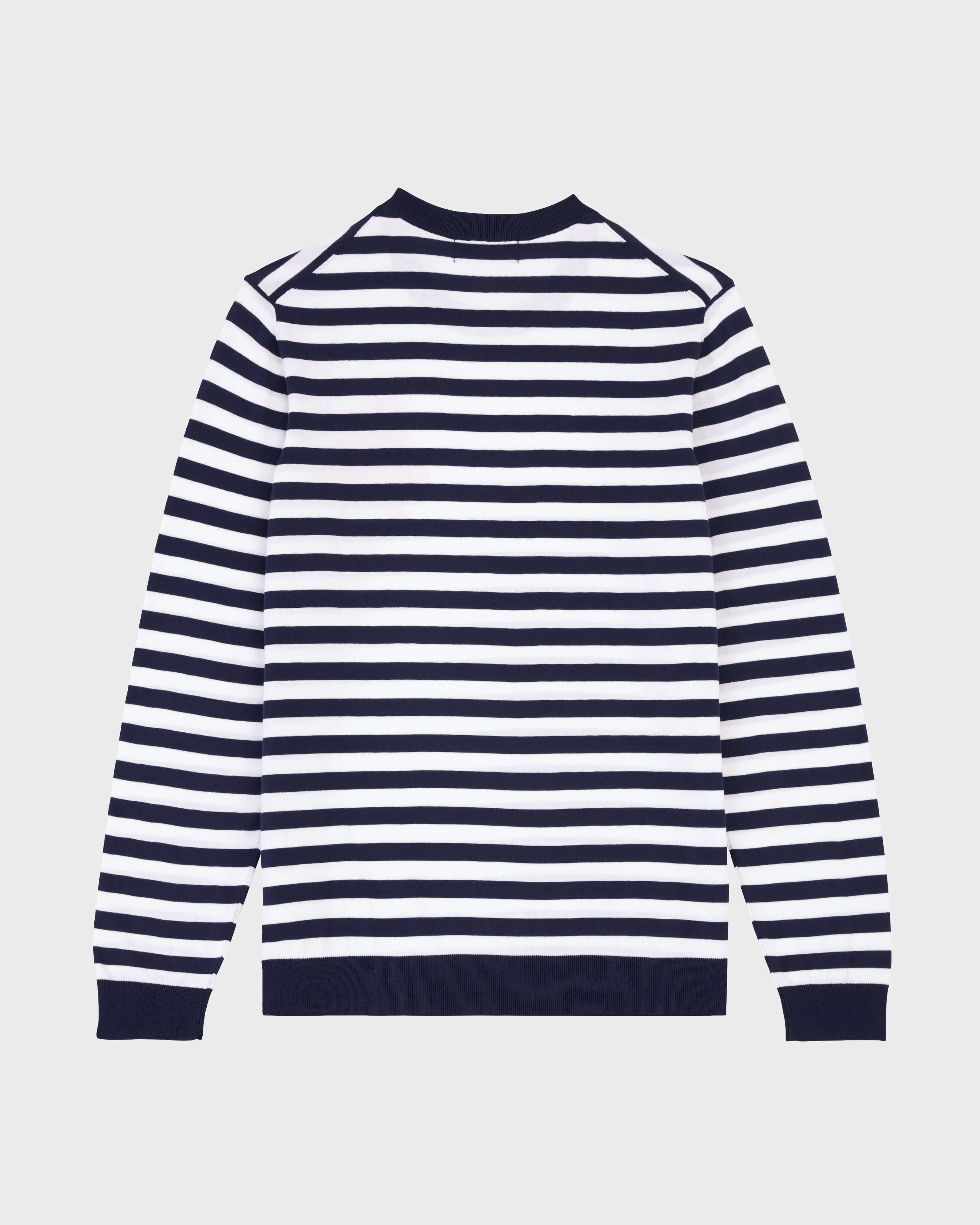 Men Cotton Crewneck Striped Sweater NAVY / WHITE back view