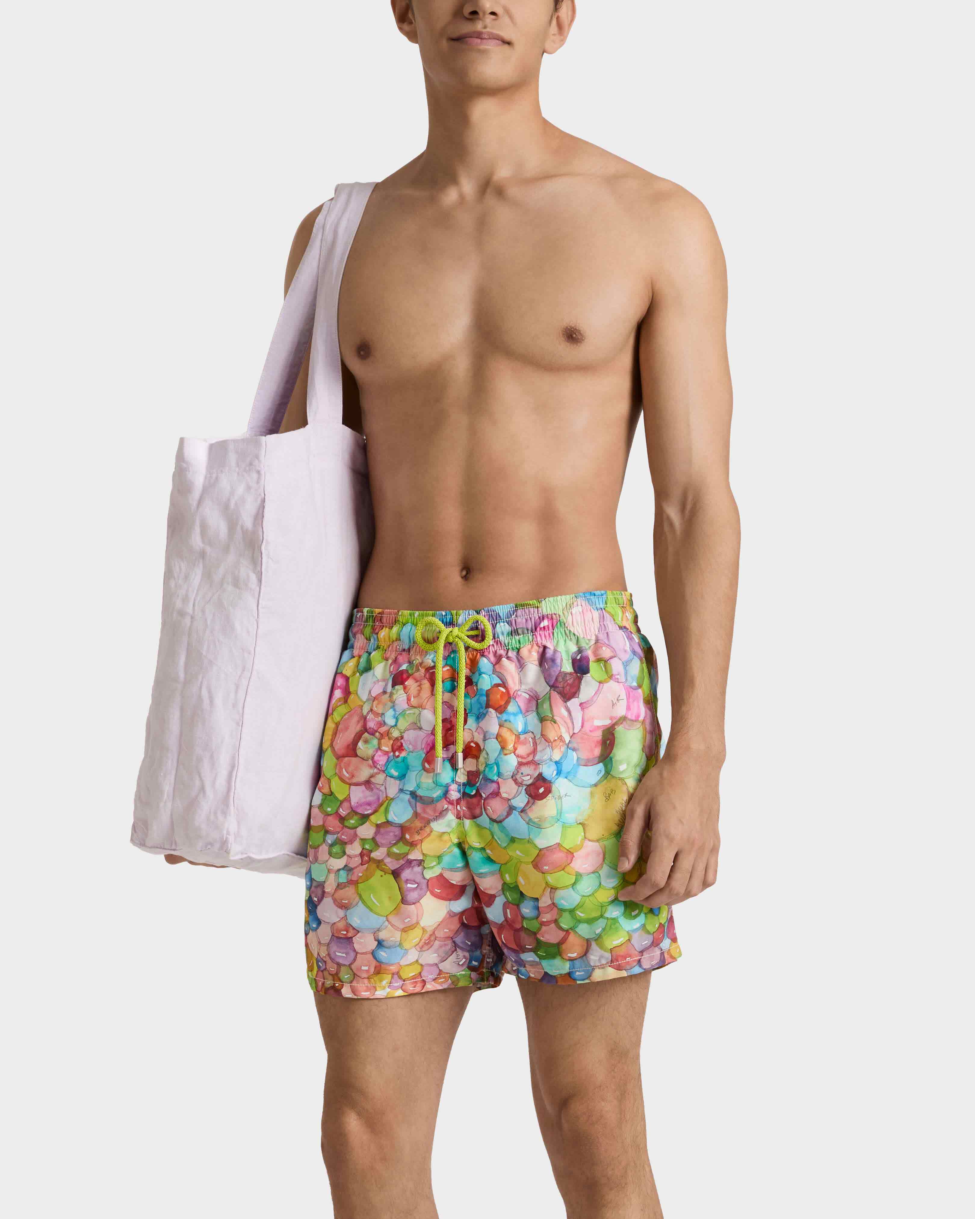 Men Swim Trunks Multi Bubbles - Vilebrequin x Fabrice Hyber PAPIER frontworn view