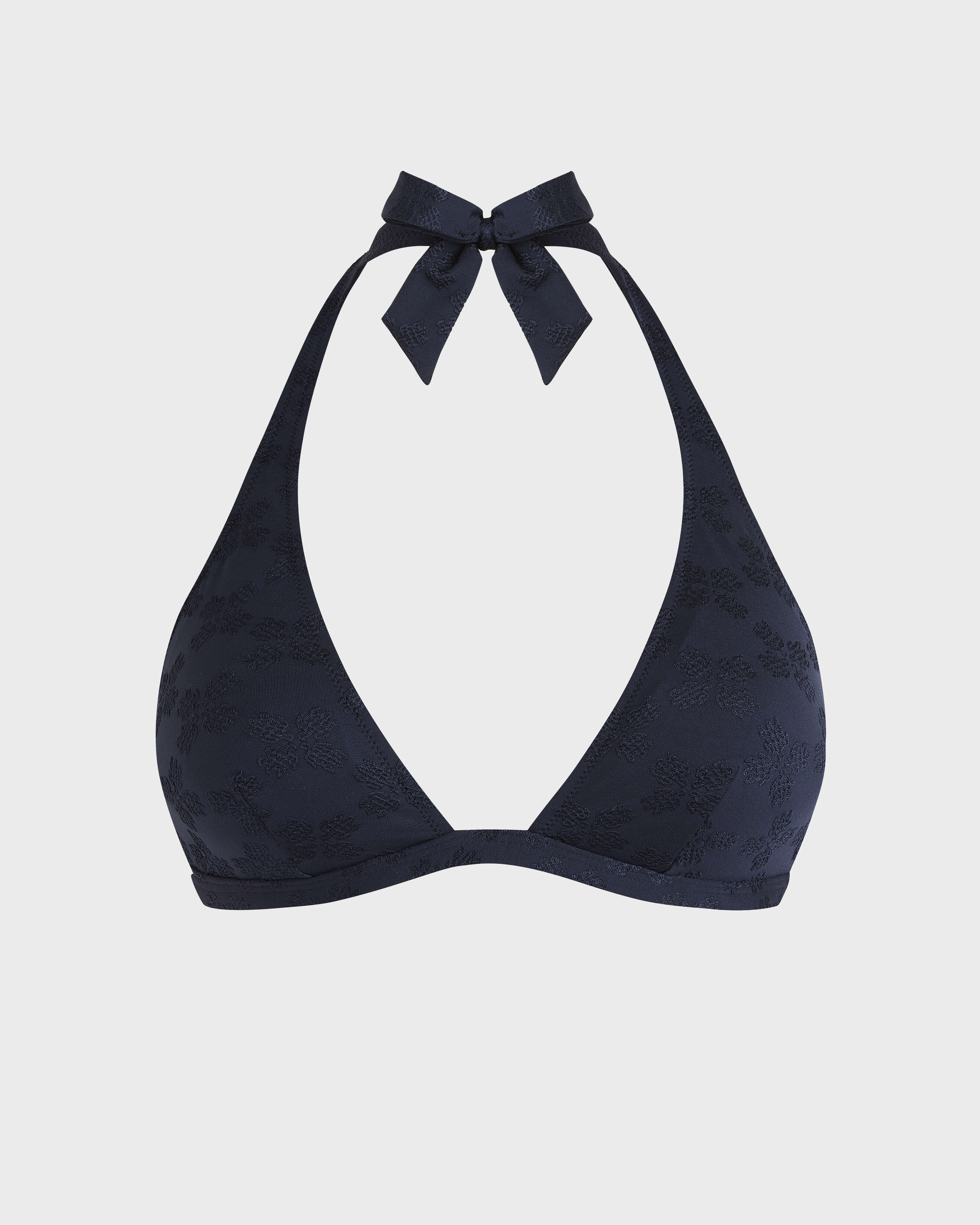 Top de bikini anudado al cuello con motivo jacquard Turtle Monogram para mujer AZUL MARINO front view