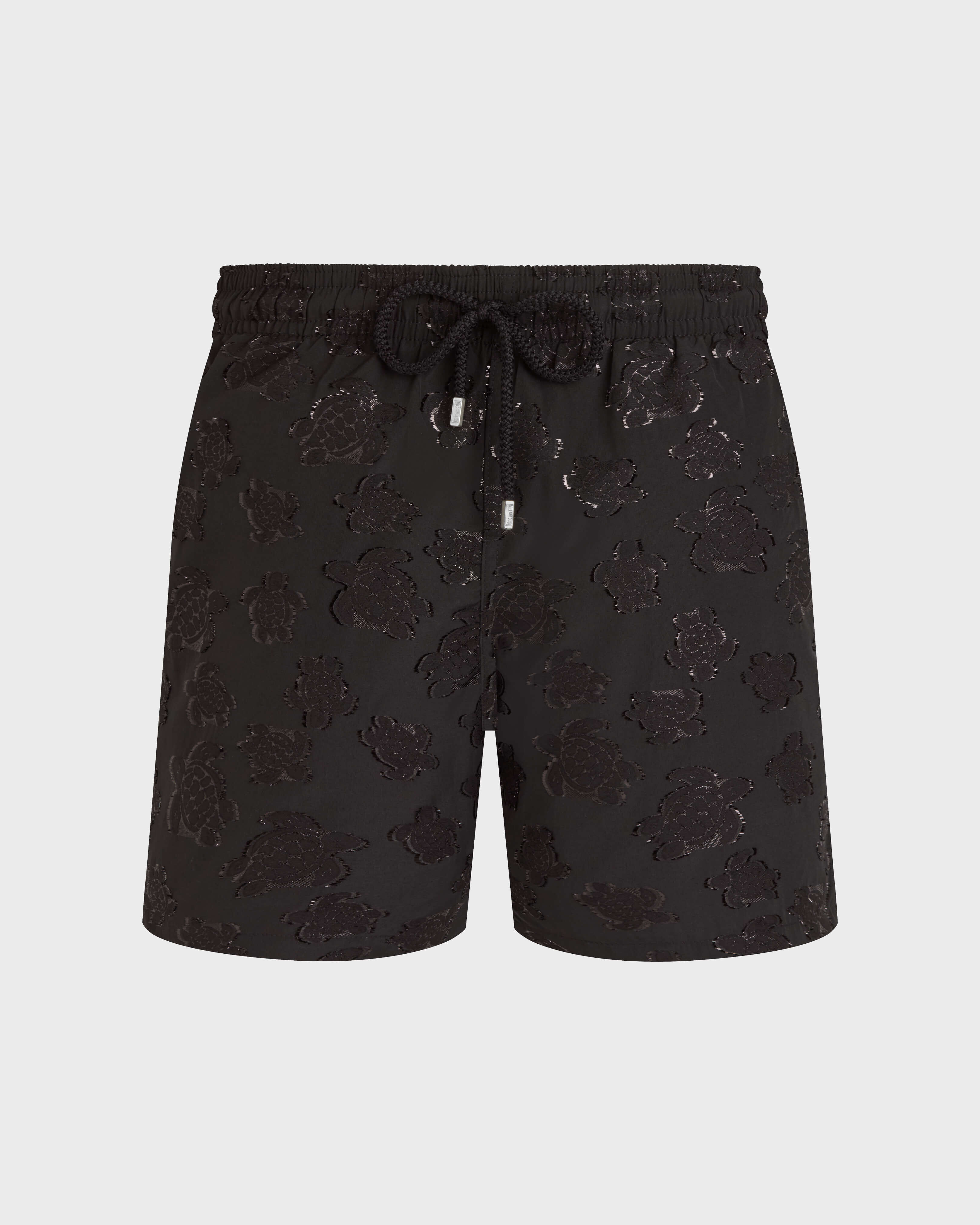 Men Swim Trunks Ronde des Tortues Jacquard Broché BLACK front view