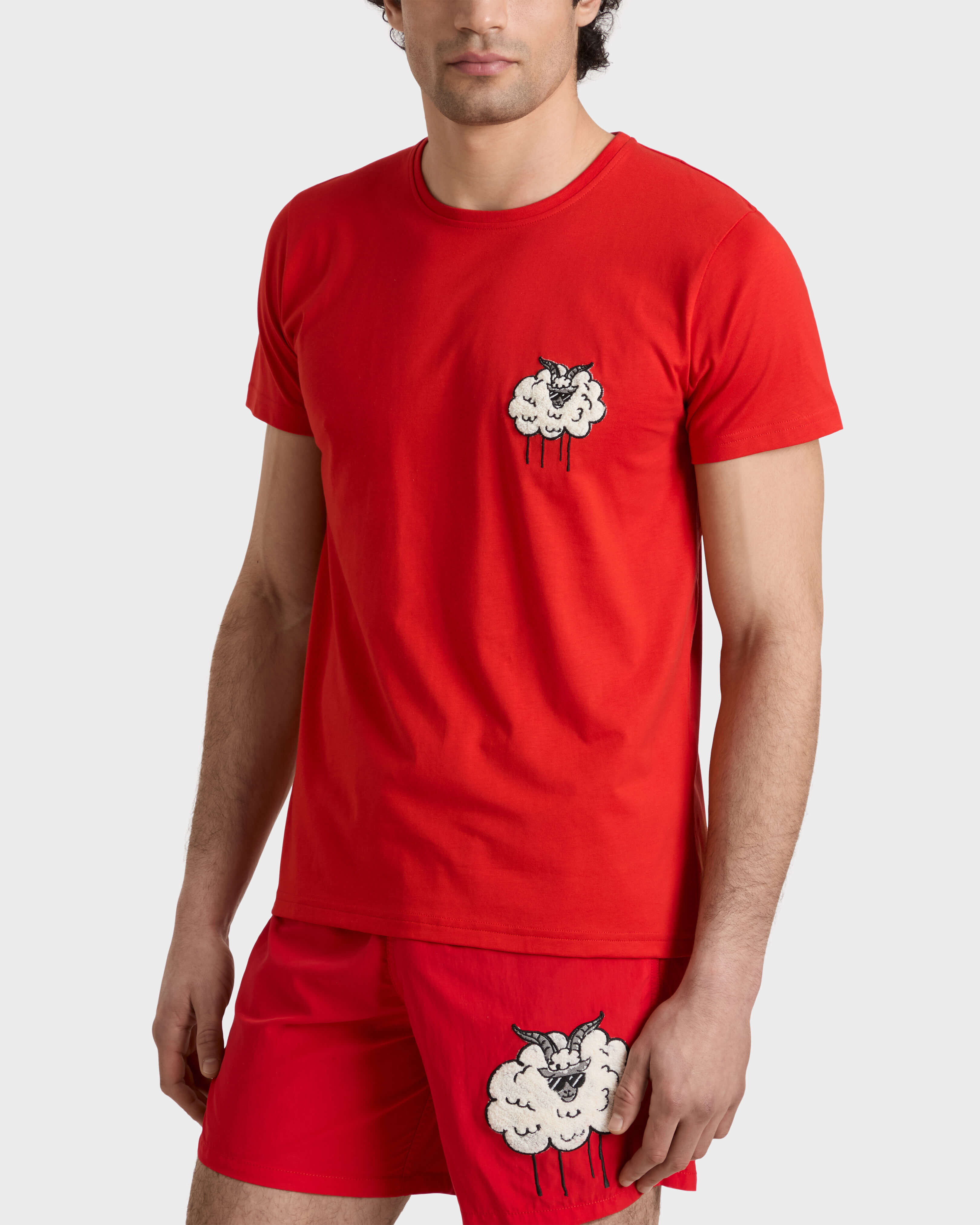 Men Organic Cotton T-shirt Year of the Goat POPPY RED frontworn view