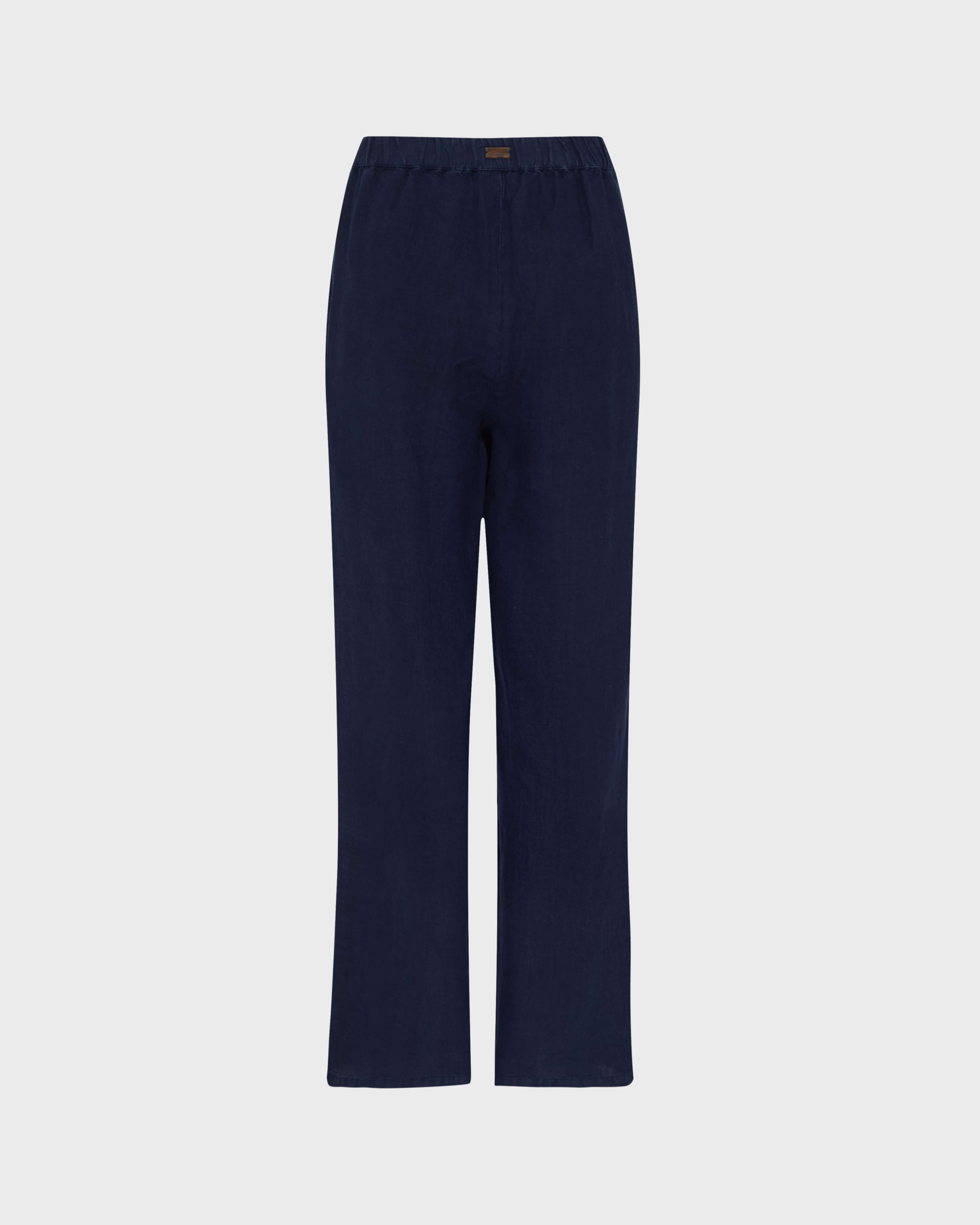 Women Linen Comfort Pants Solid NAVY back view