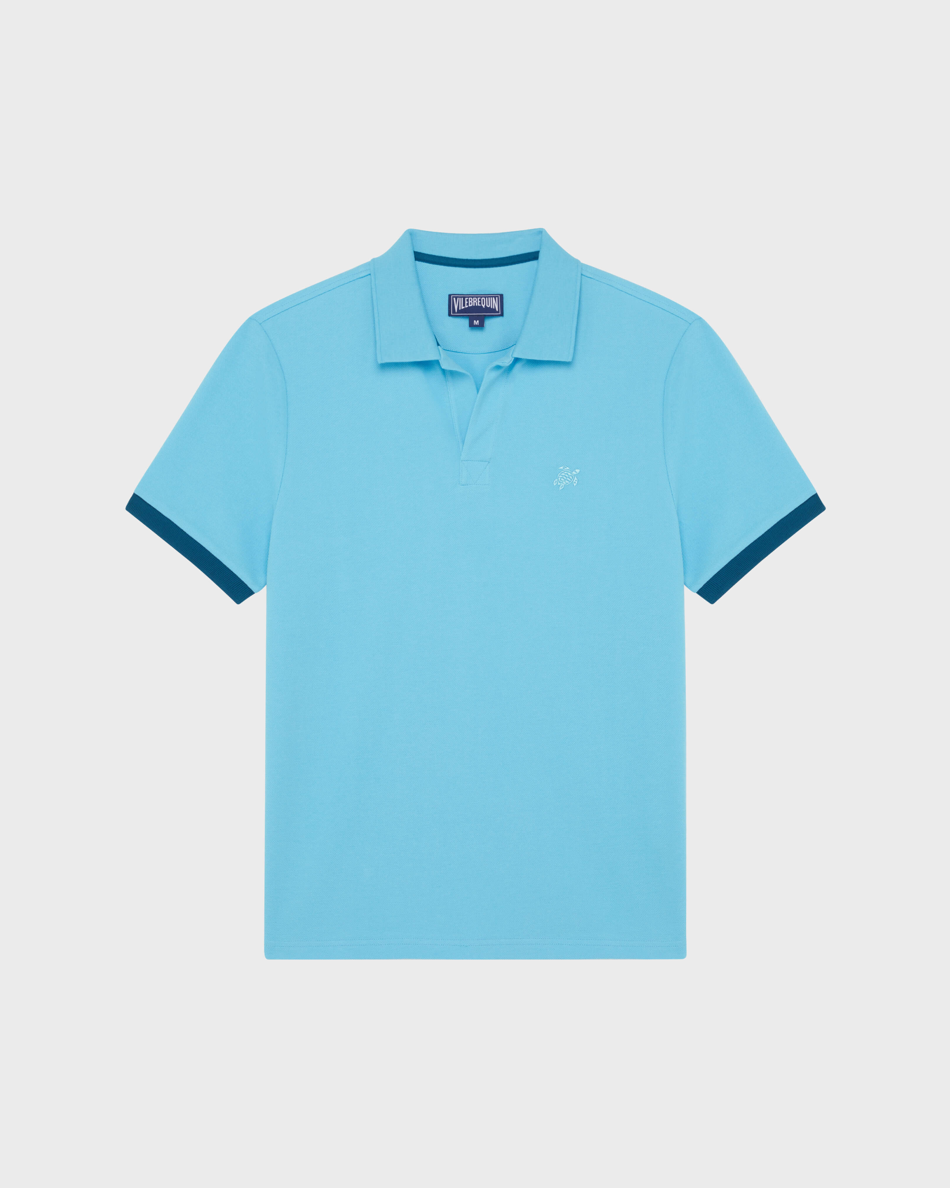 Men Organic Cotton Pique Polo Shirt Solid BLUE TOPAZ front view