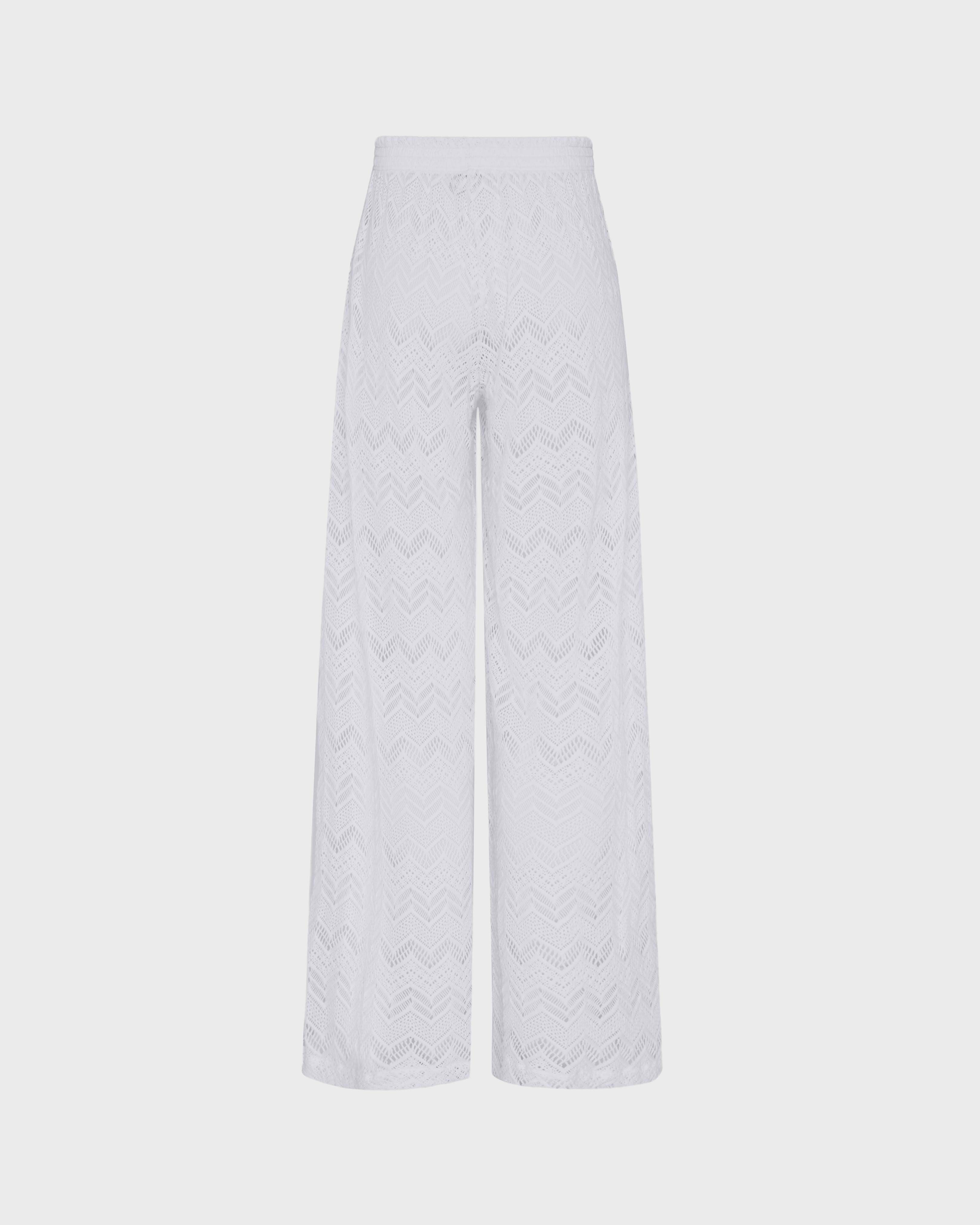 Women Wide-Leg Pants Mesh OFF WHITE back view