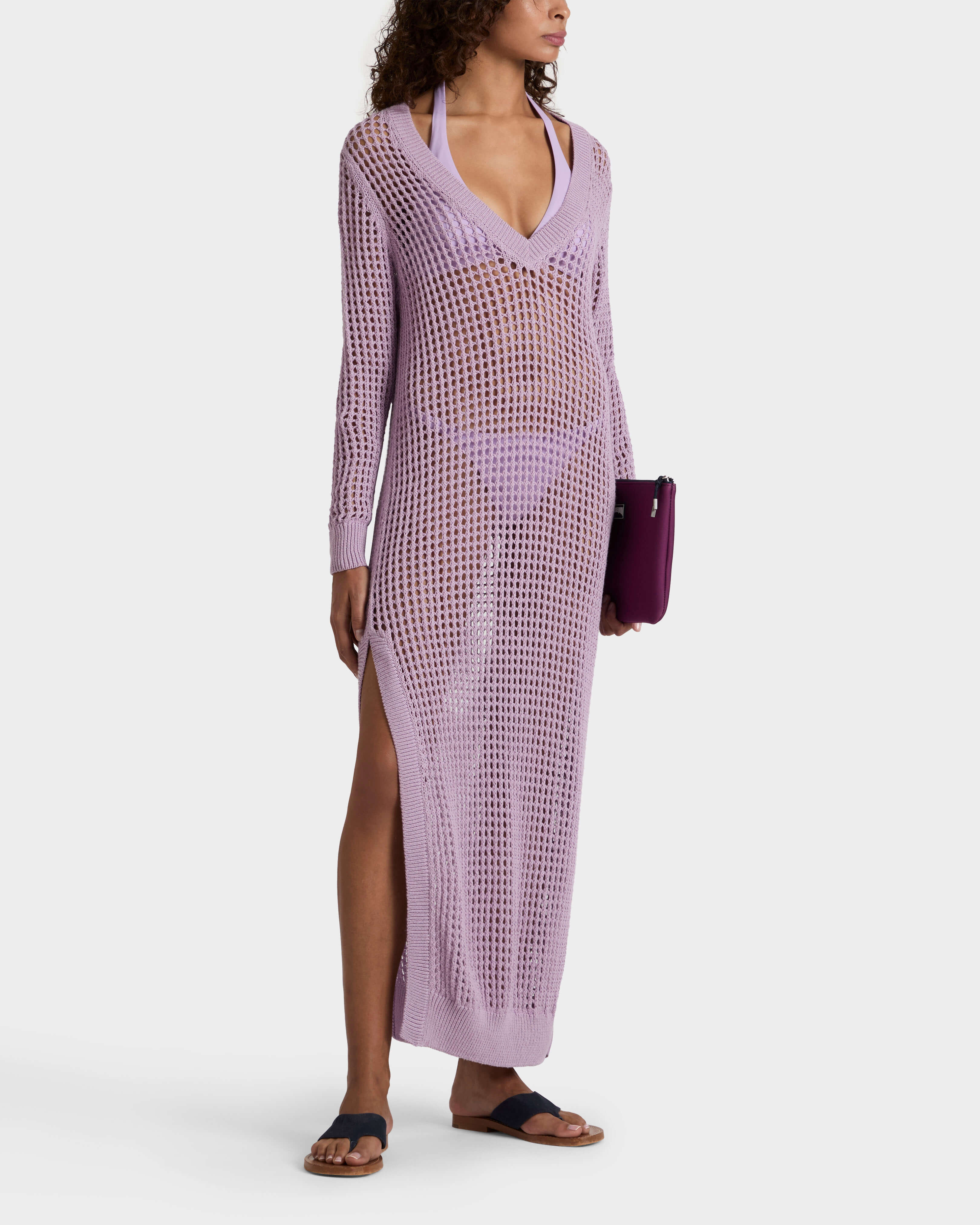 Vestito T-shirt donna all'uncinetto tinta unita FLEUR frontworn view