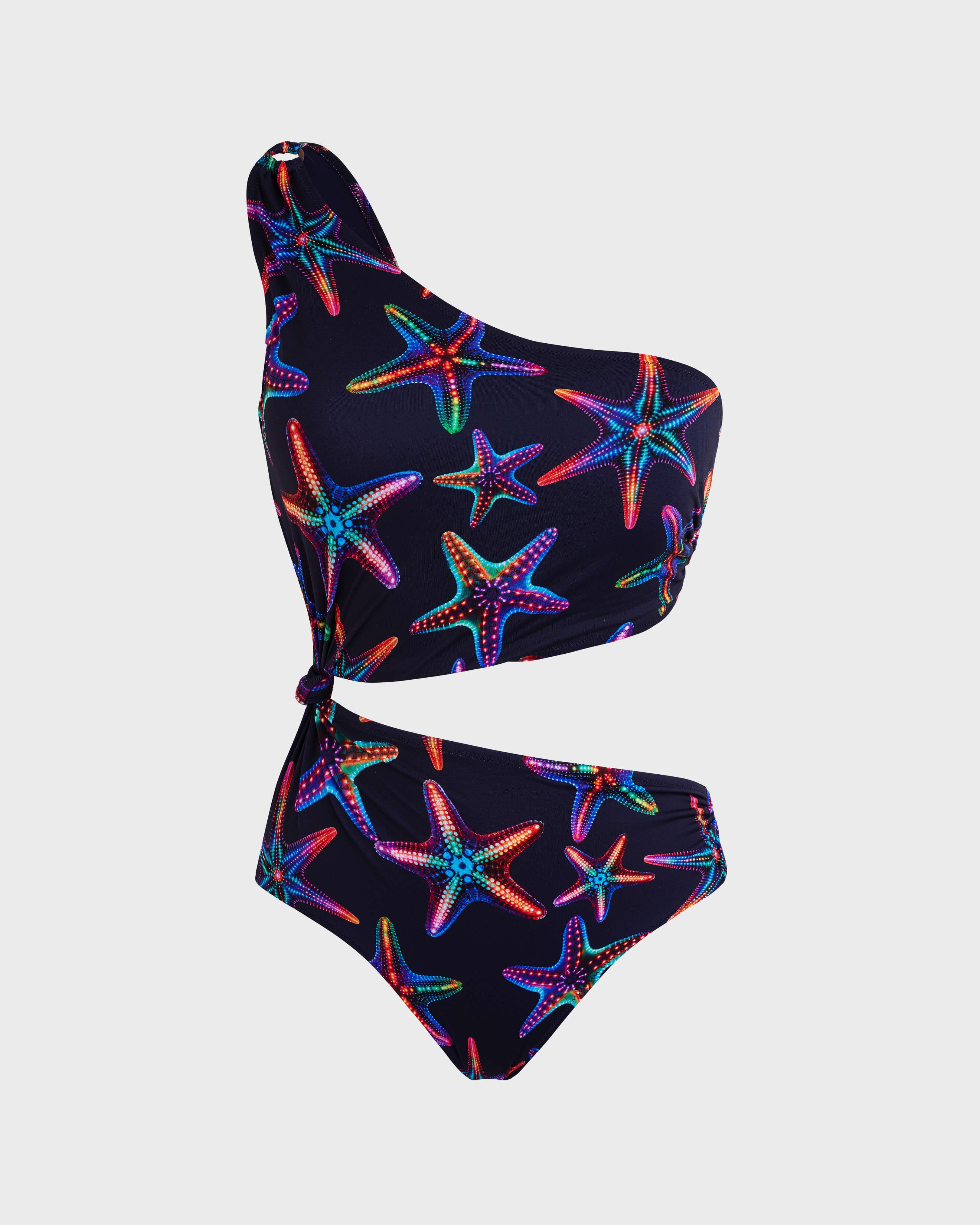 Women Asymmetric One-piece Swimsuit Disco Stars NAVY front view