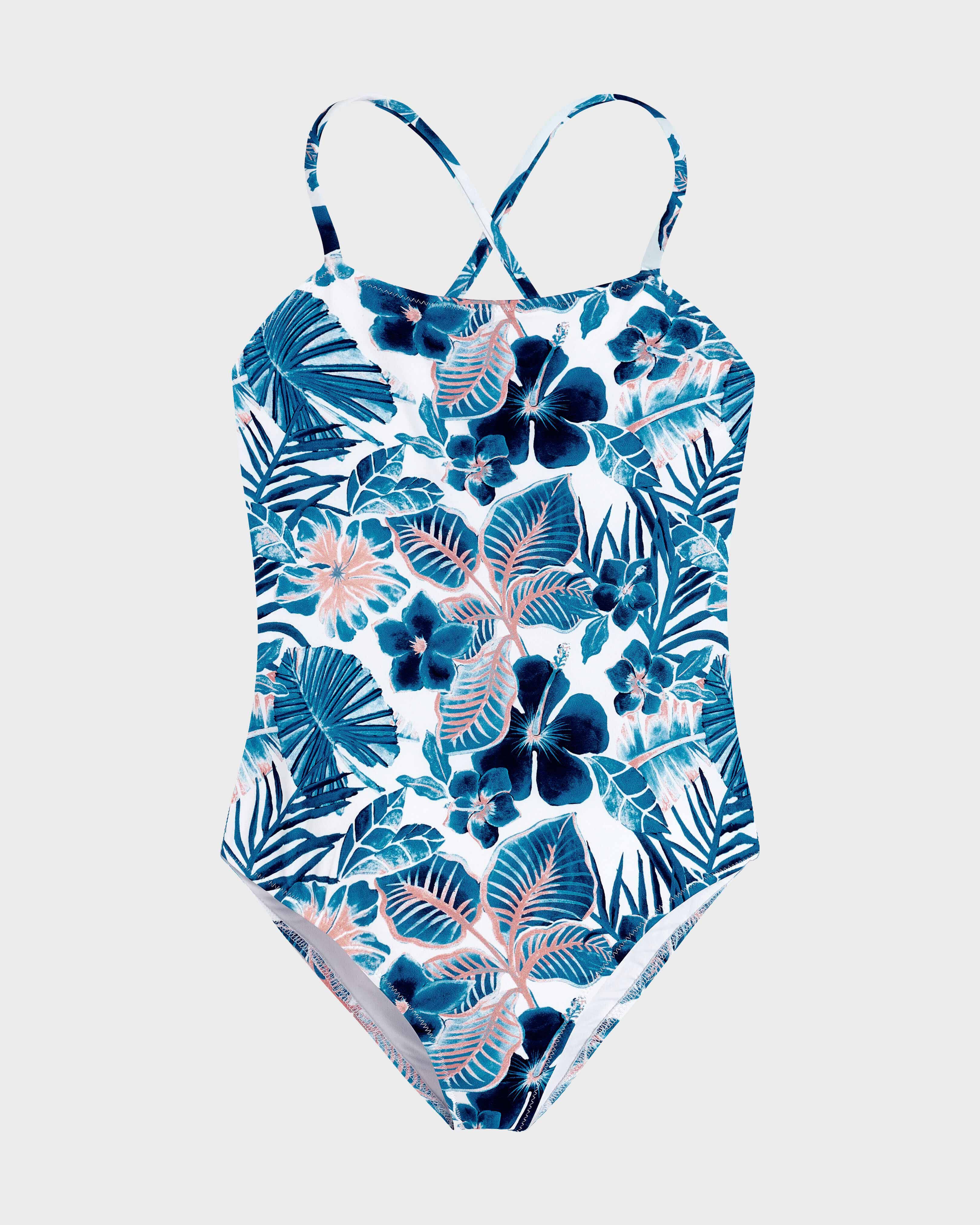 Bañador de una sola pieza con estampado Island Flowers para niña BLANCO front view