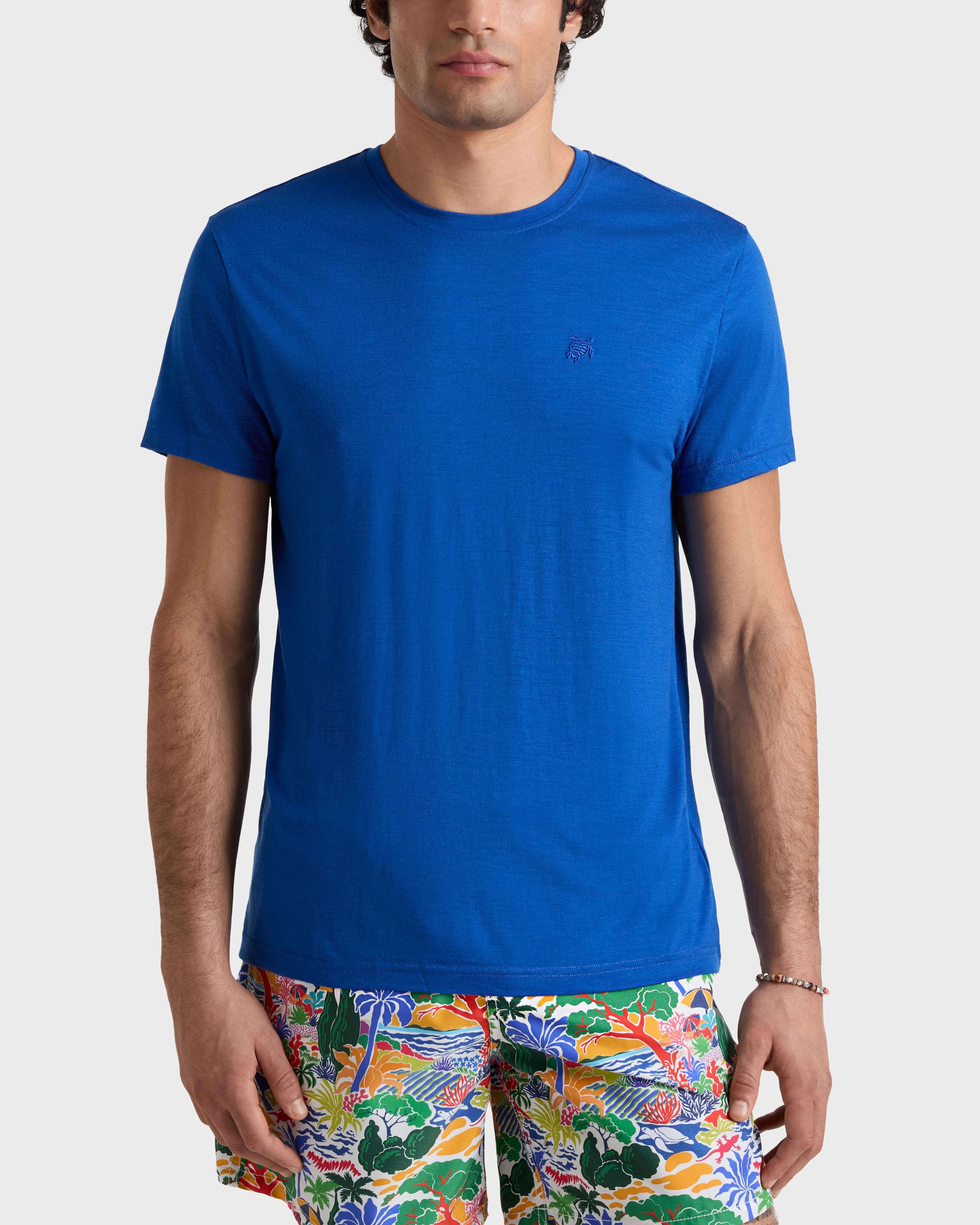 Solid Woll-T-Shirt für Herren SEA BLUE frontworn view