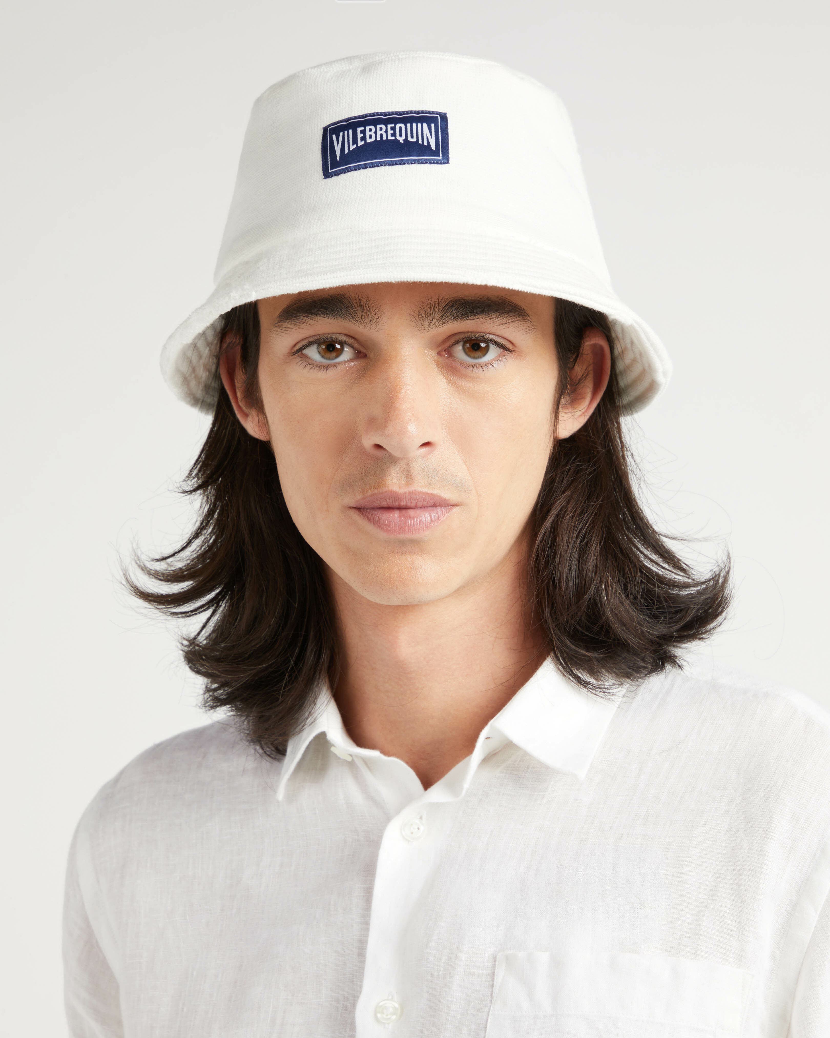 Terry Bucket Hat Turtle Jacquard WHITE frontworn view