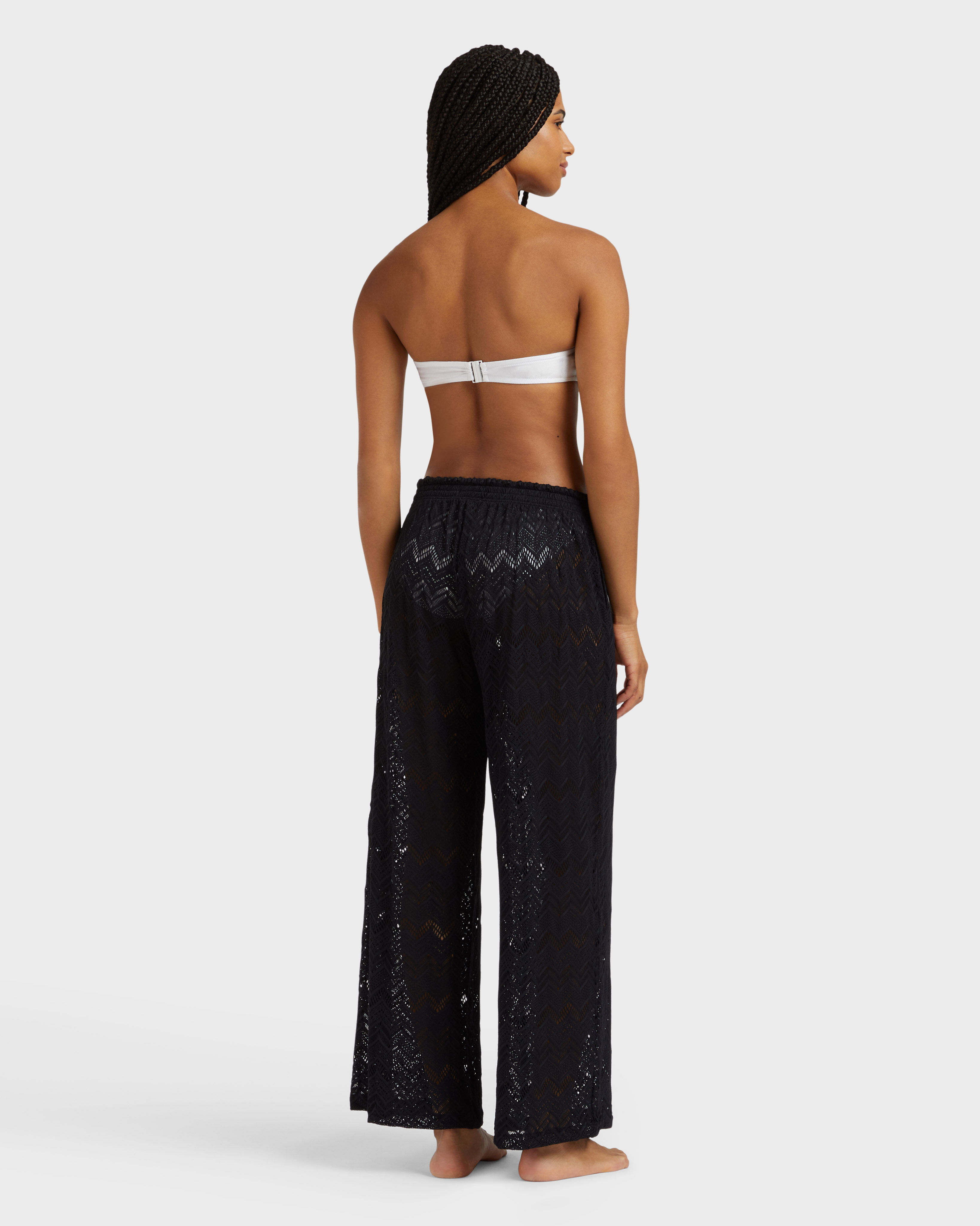 Women Mesh Wide-Leg Pants BLACK backworn view