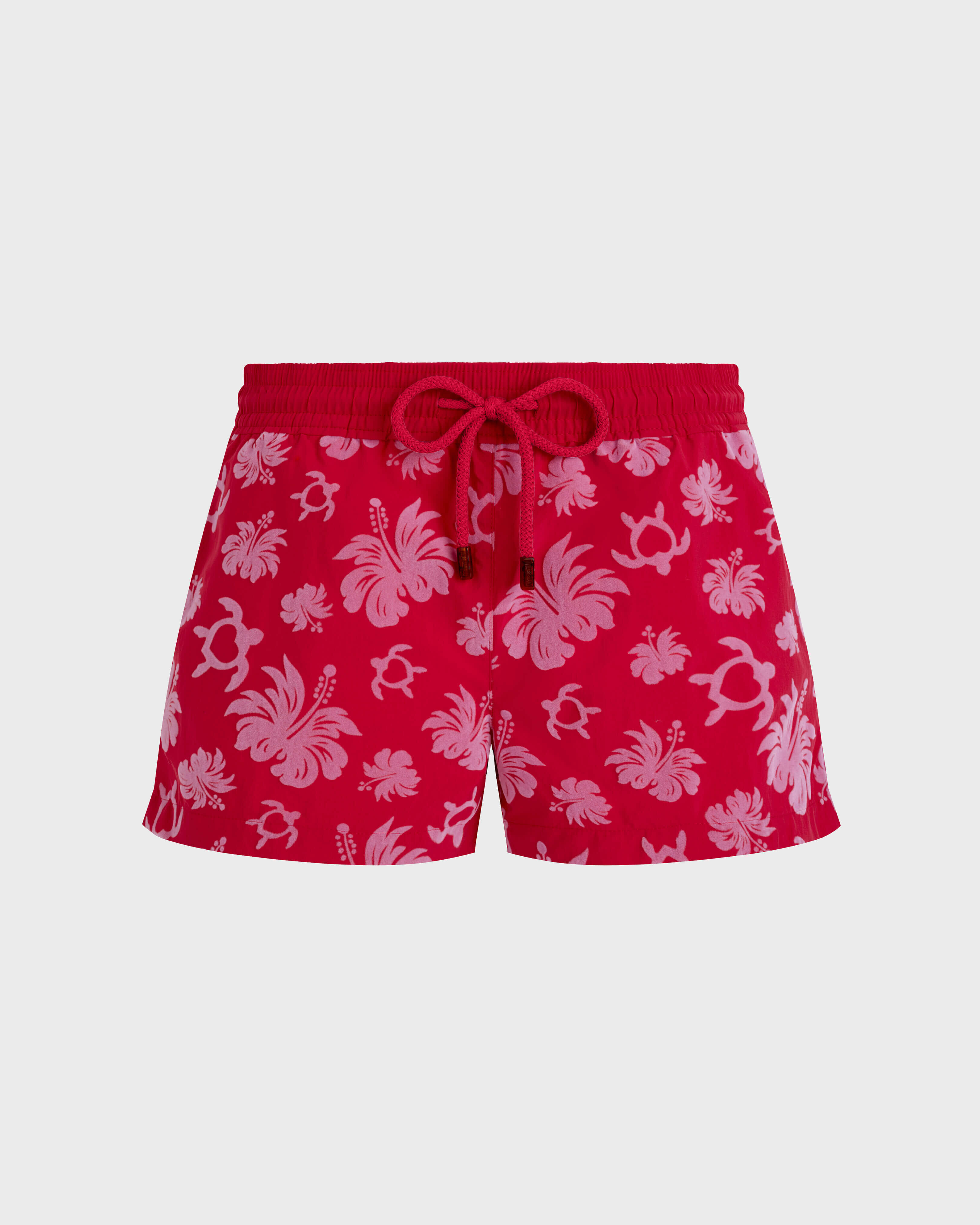 Women Swim Shorts Flocked Turtles heart GOOSEBERRY RED front view