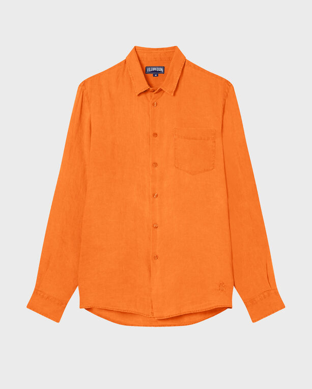 Vilebrequin - Men Linen Shirt Solid - Shirt - Caroubis - Orange - Size M
