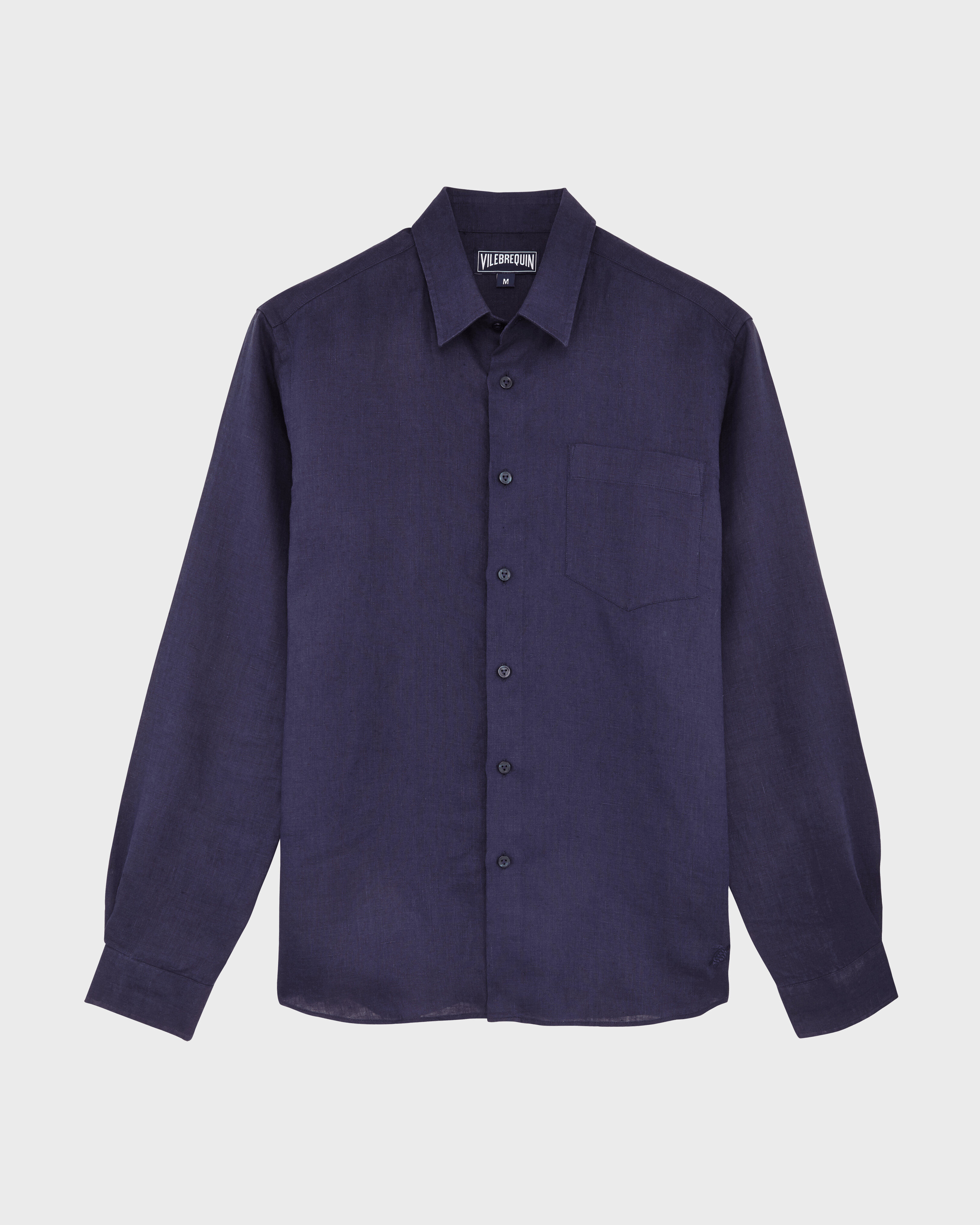 Men Linen Shirt Solid NAVY front view