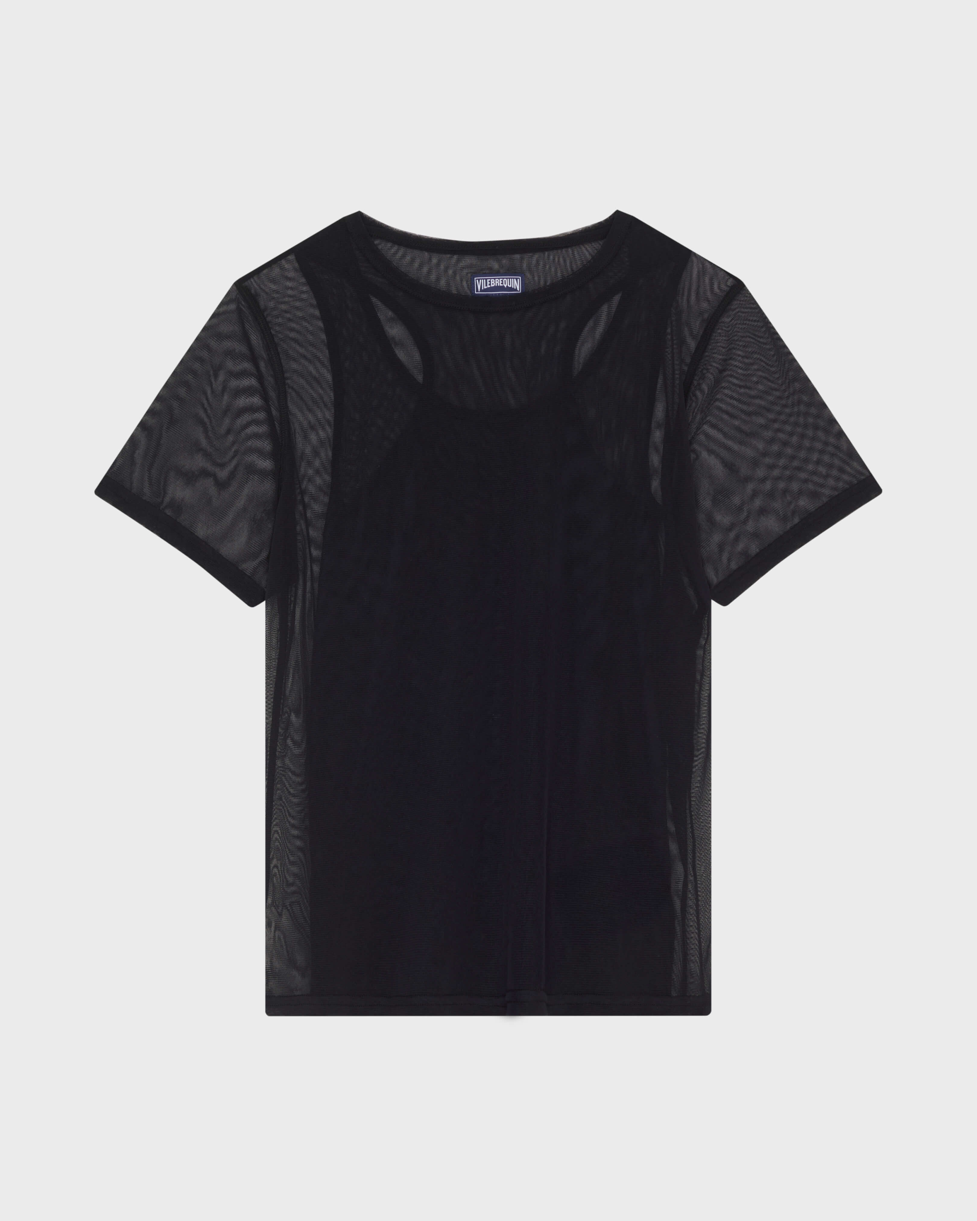 T-shirt donna in tulle tinta unita NERO front view