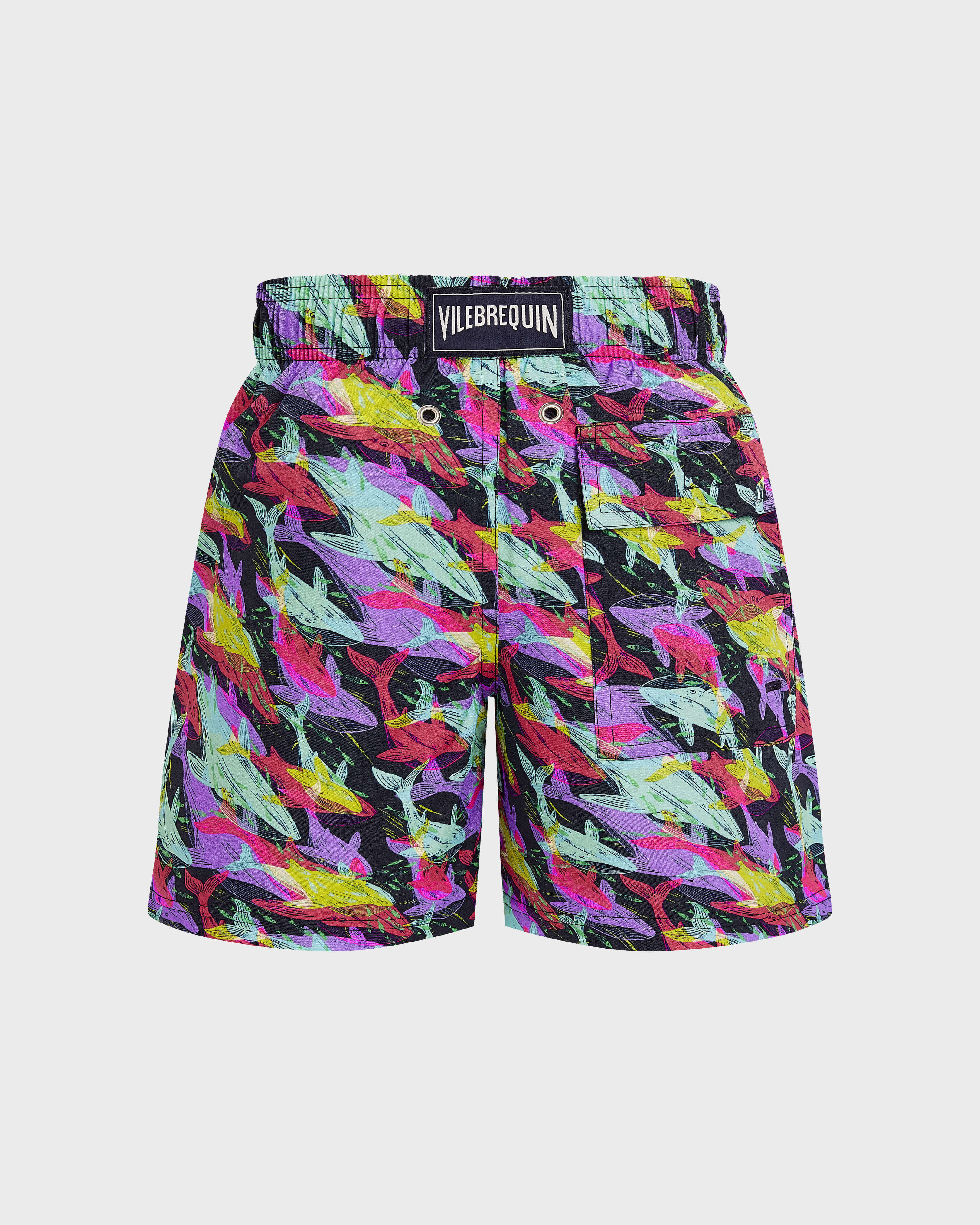 Whales Offset Stretch-Badeshorts für Jungen MARINEBLAU back view