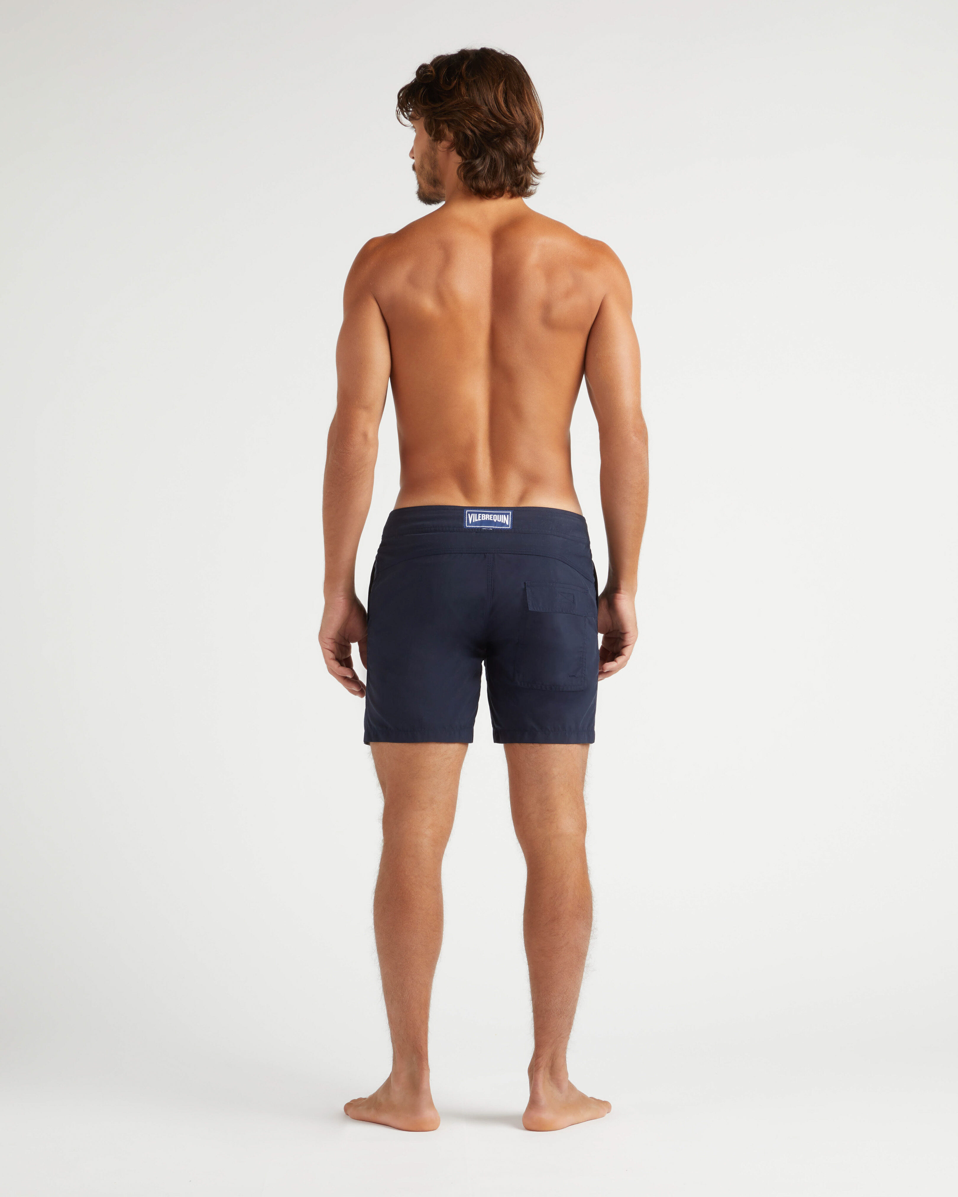 Men Stretch Swim Shorts Flat Belt - Vilebrequin x Ines de la Fressange NAVY backworn view
