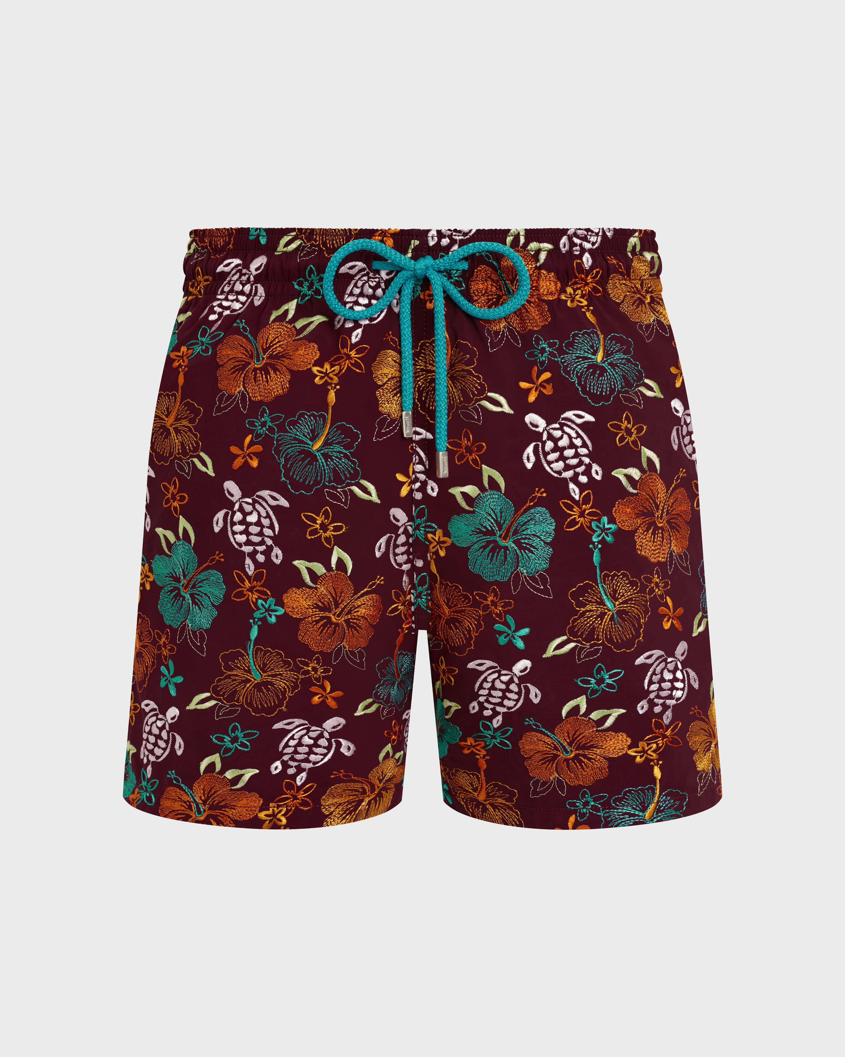 Men Swim Shorts Embroidered Tropical Turtles - Limited Edition BACCHUS front view