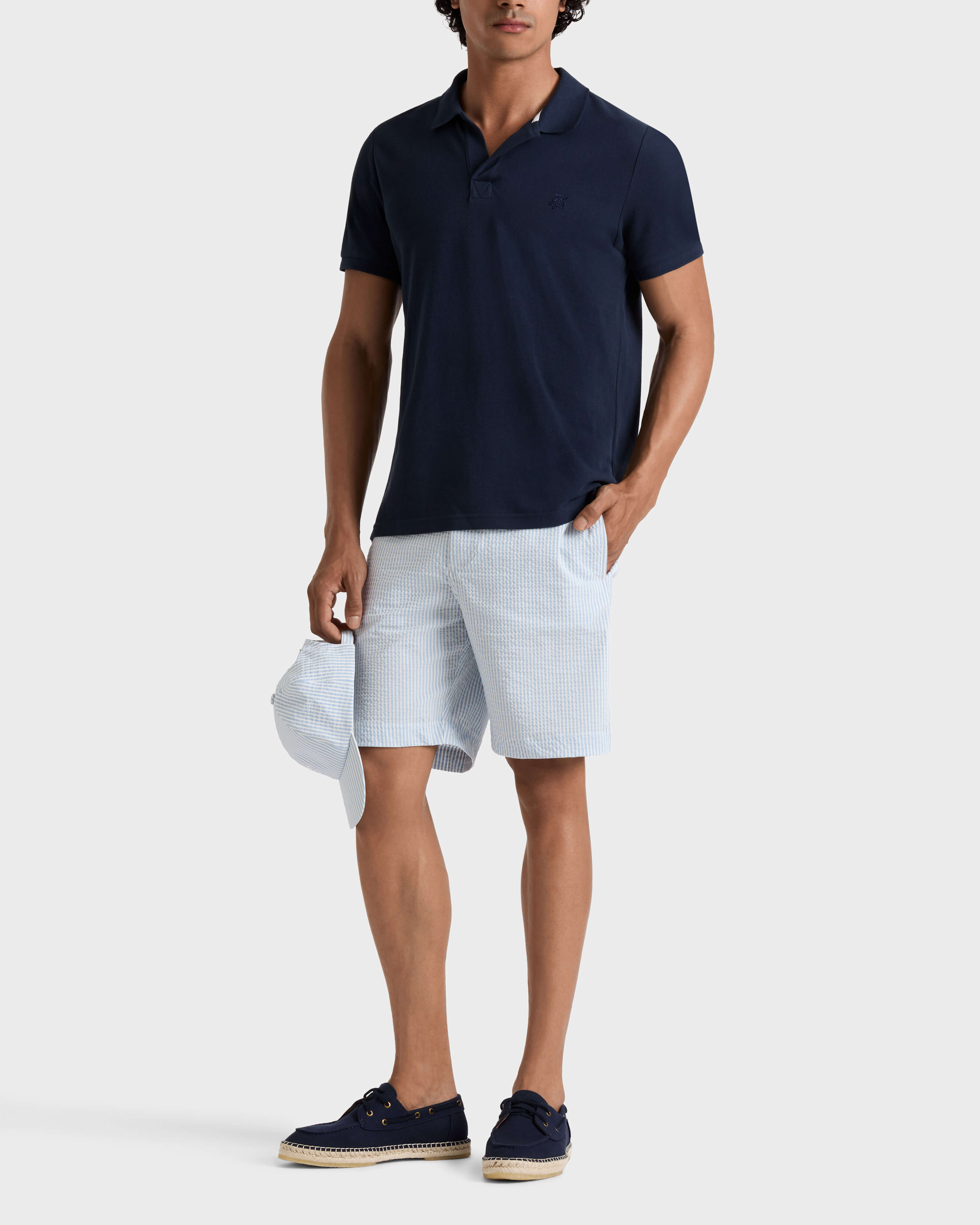 Bermuda uomo in cotone elasticizzato seersucker a righe CLOUDY frontworn view