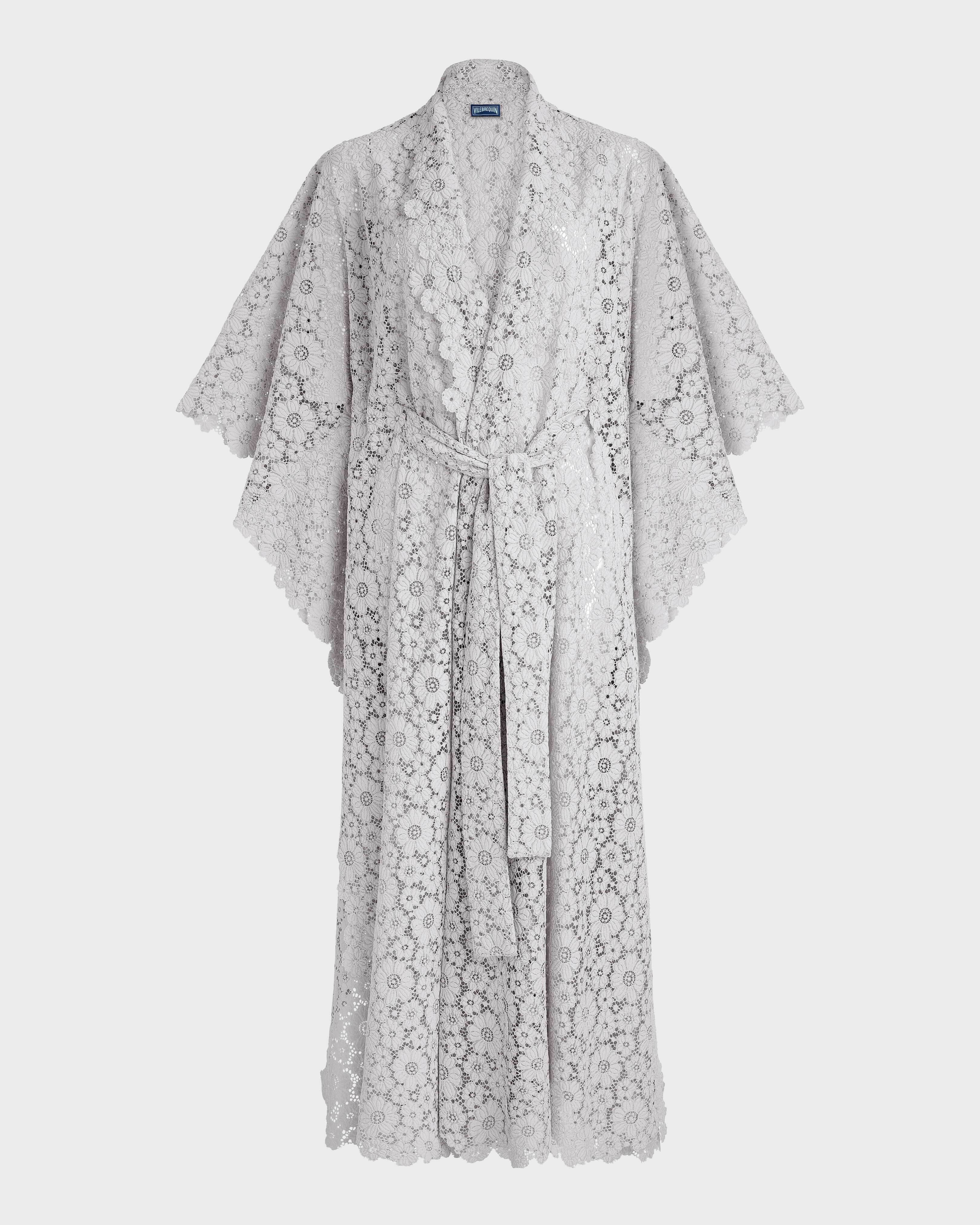 Women Guipure Kimono Flowers Lace WEISS front view